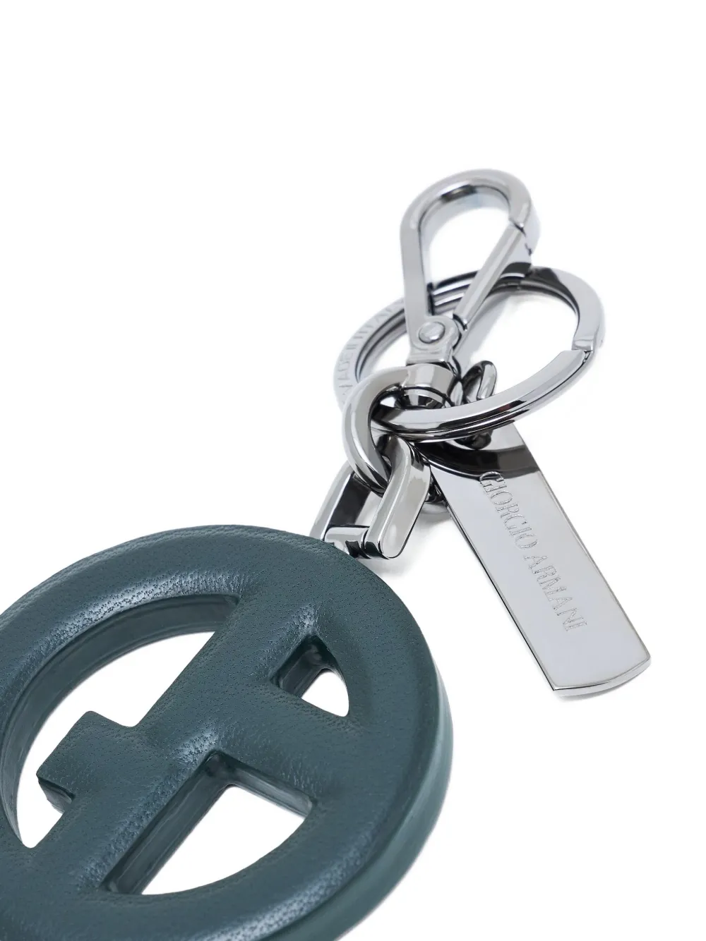 Giorgio Armani Ga Logo Leather Keyring In Metallic
