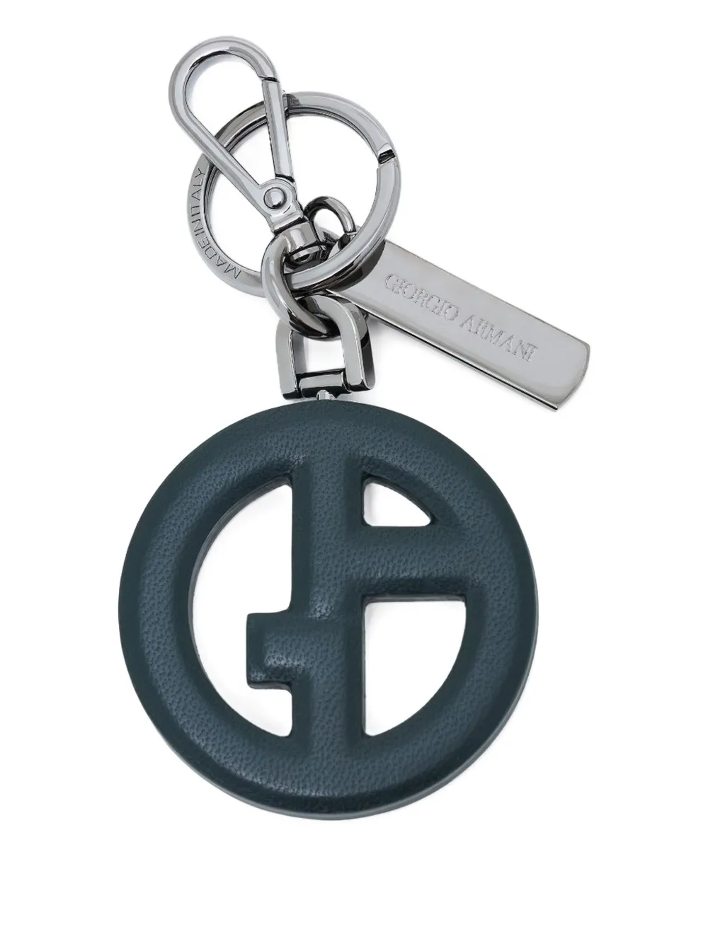 Giorgio Armani Ga Logo Leather Keyring In Green