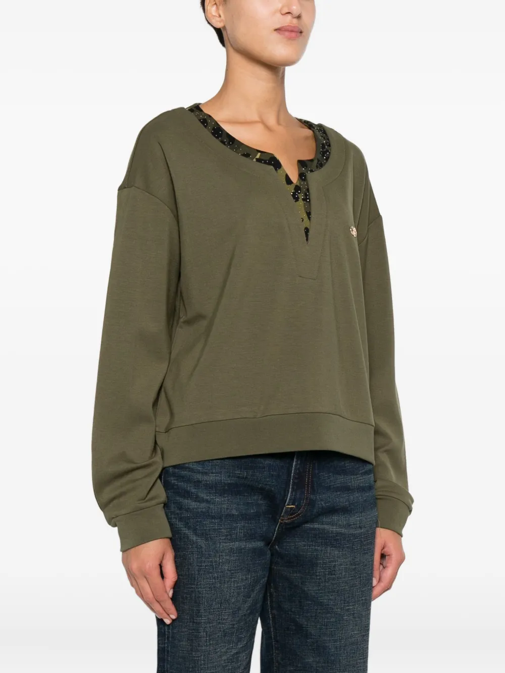 Liu •jo Leopard-print Embellished Jumper In Green