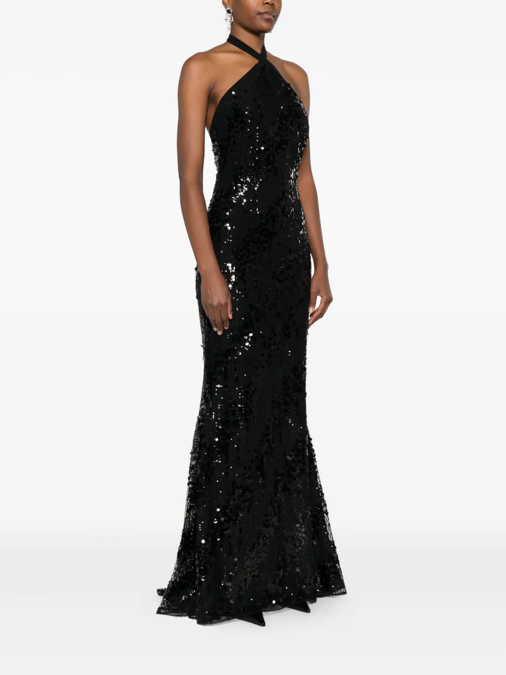 Elie Saab Jurk met pailletten en halternek Zwart