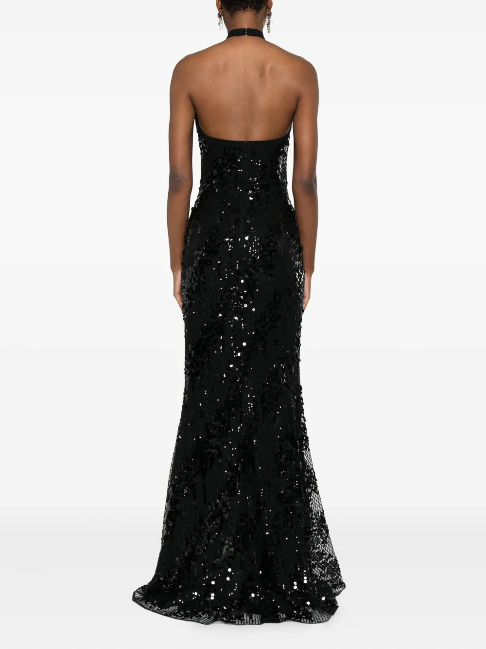 Elie Saab Jurk met pailletten en halternek Zwart