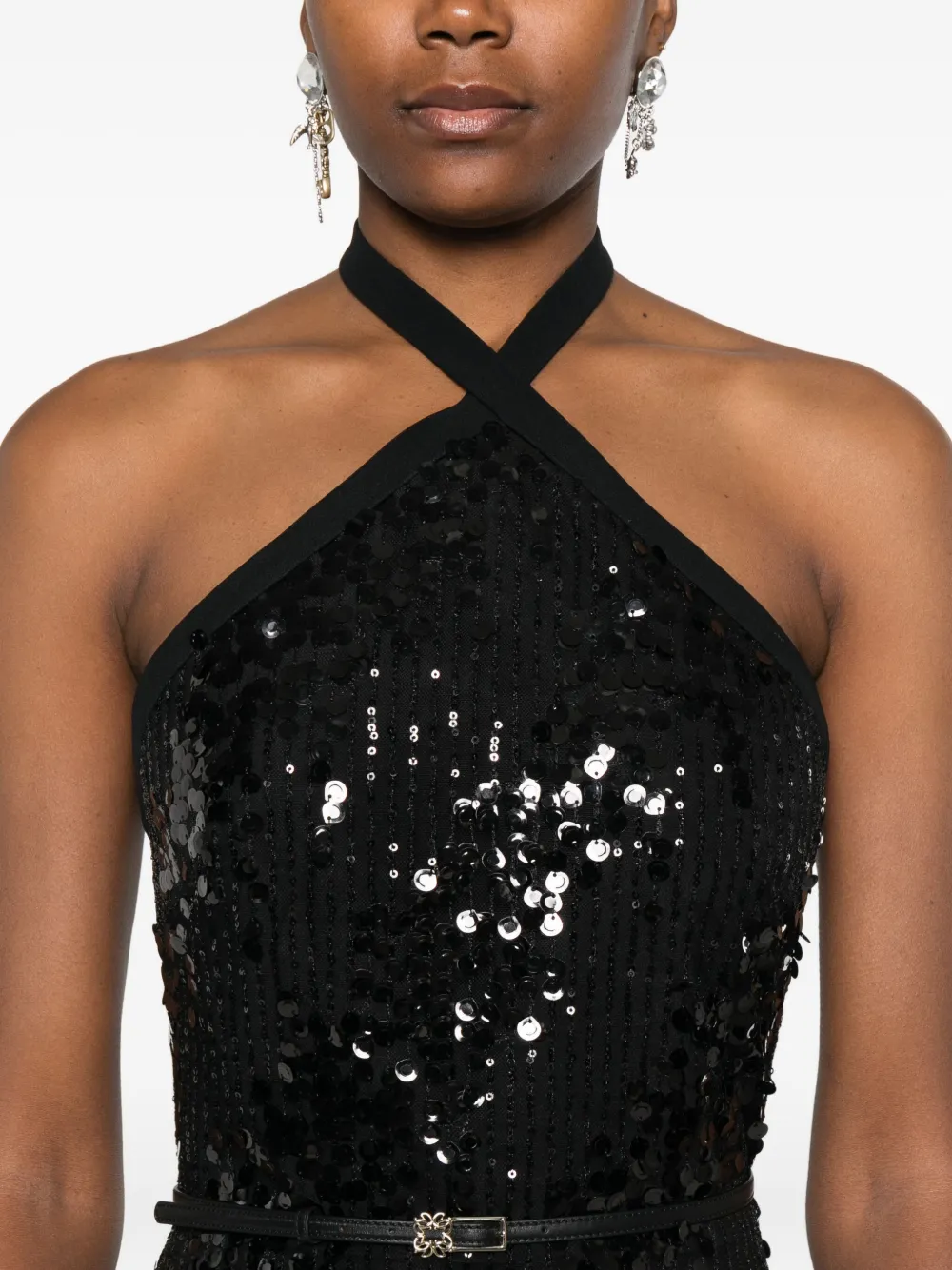 Elie Saab Jurk met pailletten en halternek Zwart