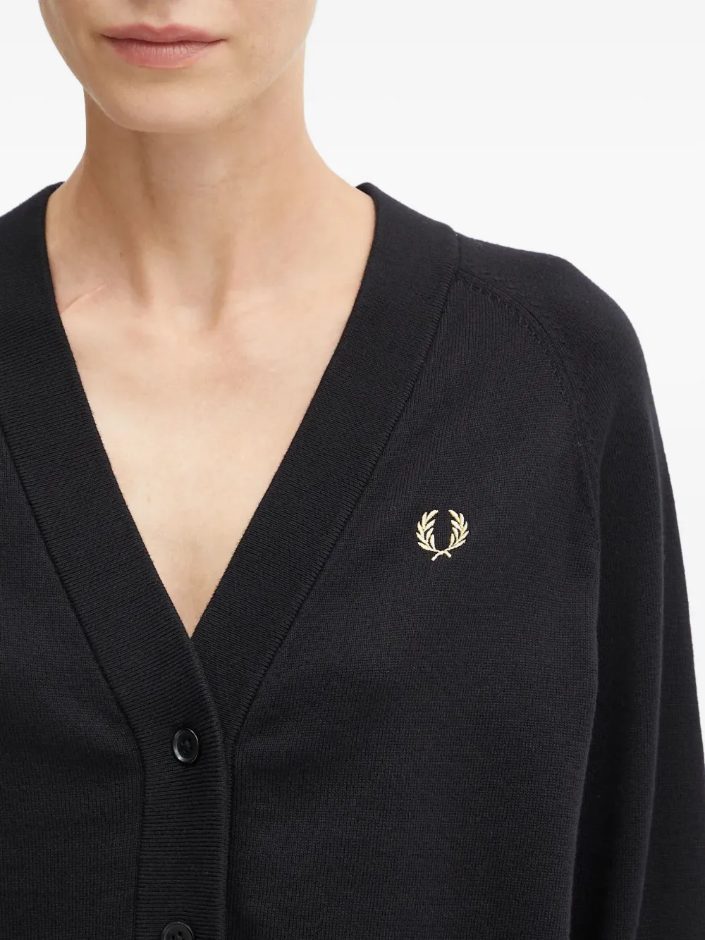 Fred Perry Logo-embroidered Cardigan In Black