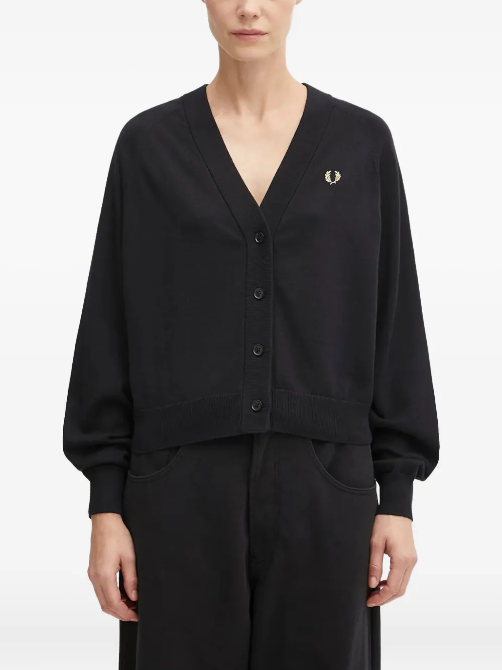 Fred Perry Logo-embroidered Cardigan In Black