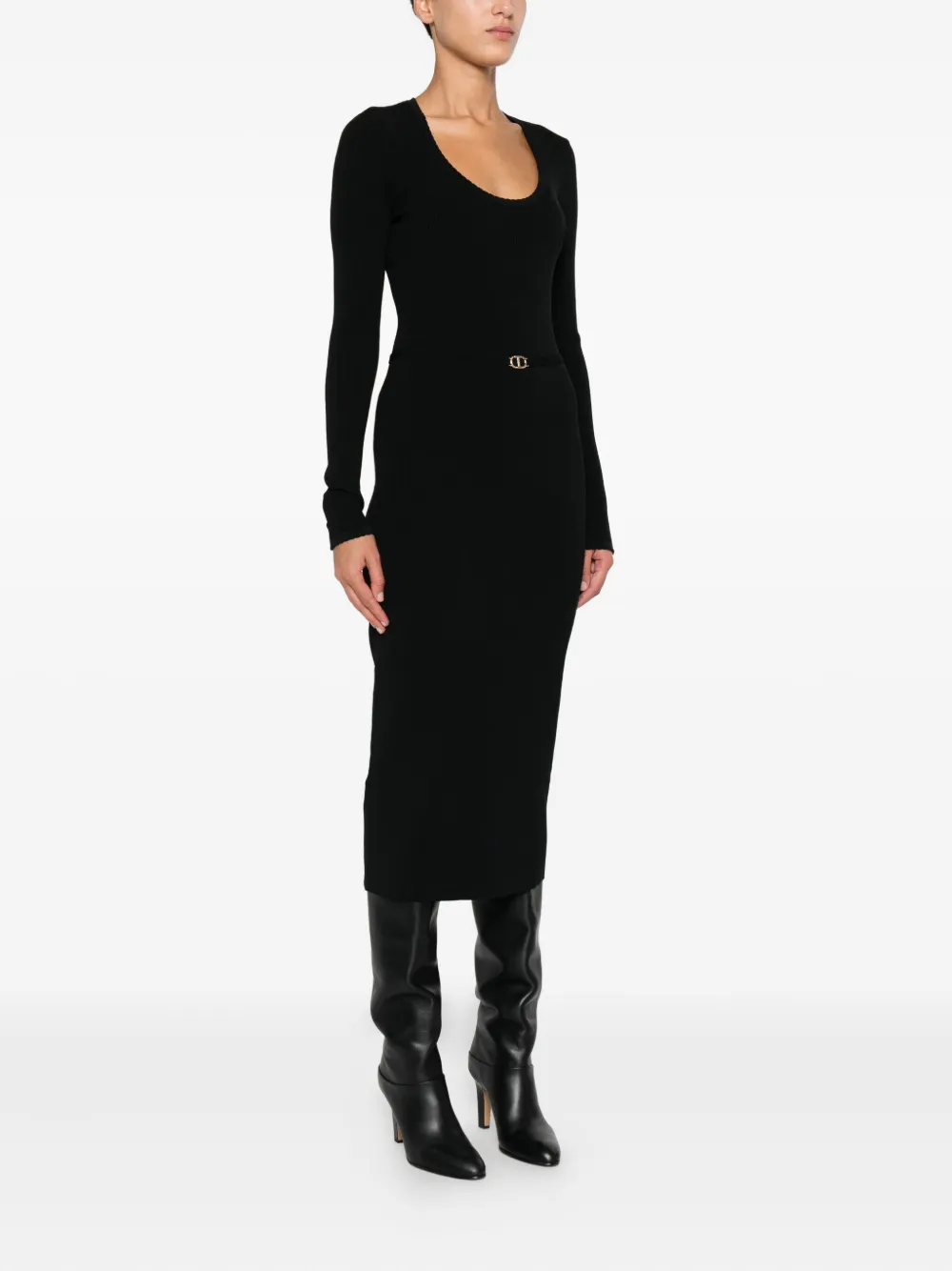 Twinset Ribbed Belt-fastening Dress In Black