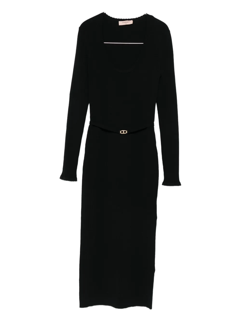 Twinset Ribbed Belt-fastening Dress In Black