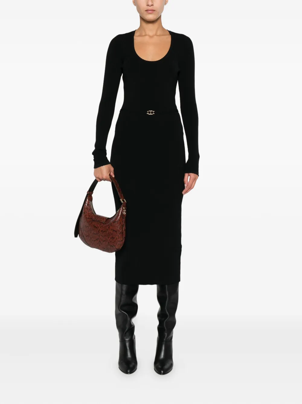 TWINSET Geribbelde jurk met riemsluiting - Zwart
