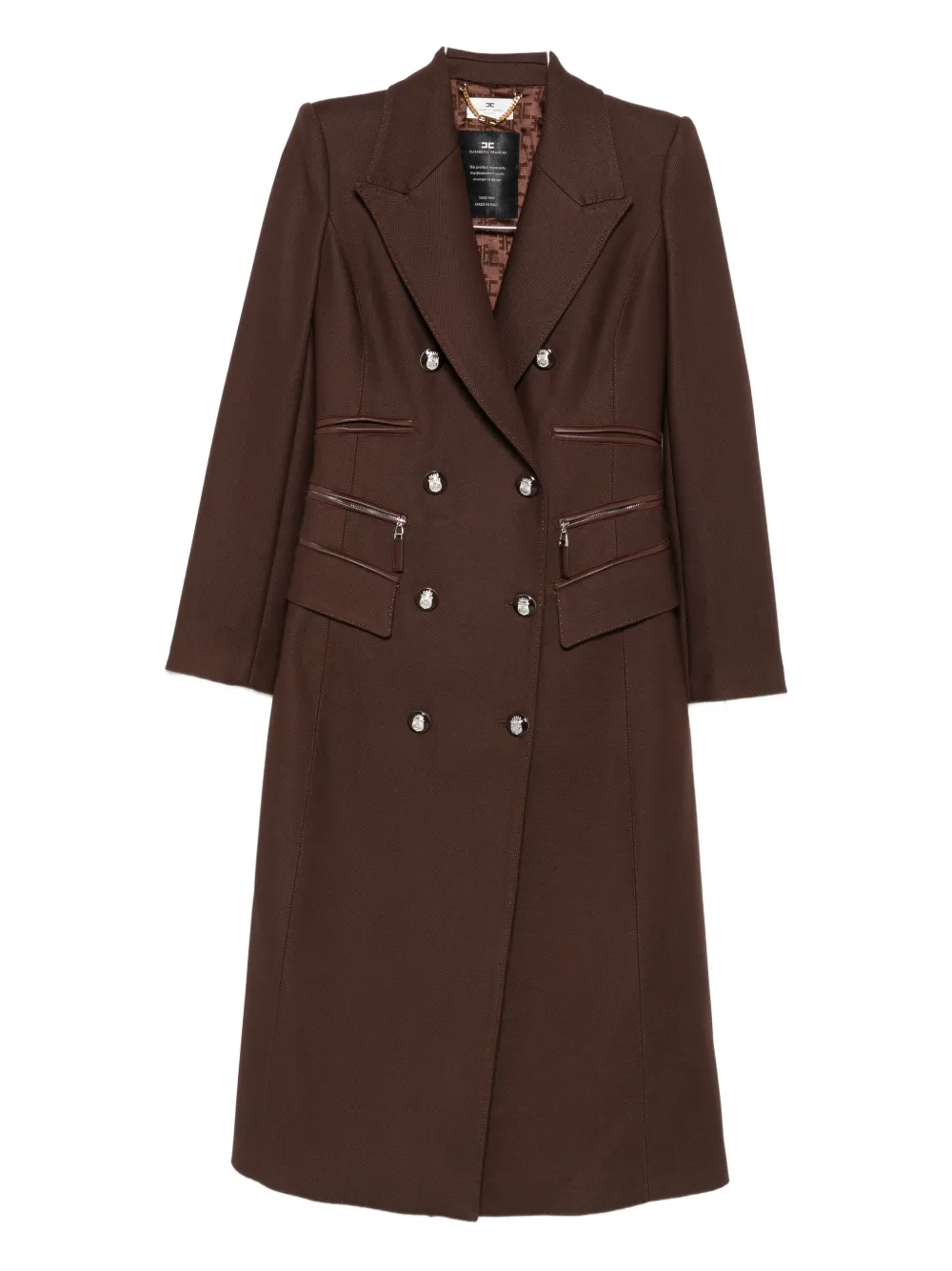 Elisabetta Franchi Double-breasted Leather-trimmed Coat In Brown