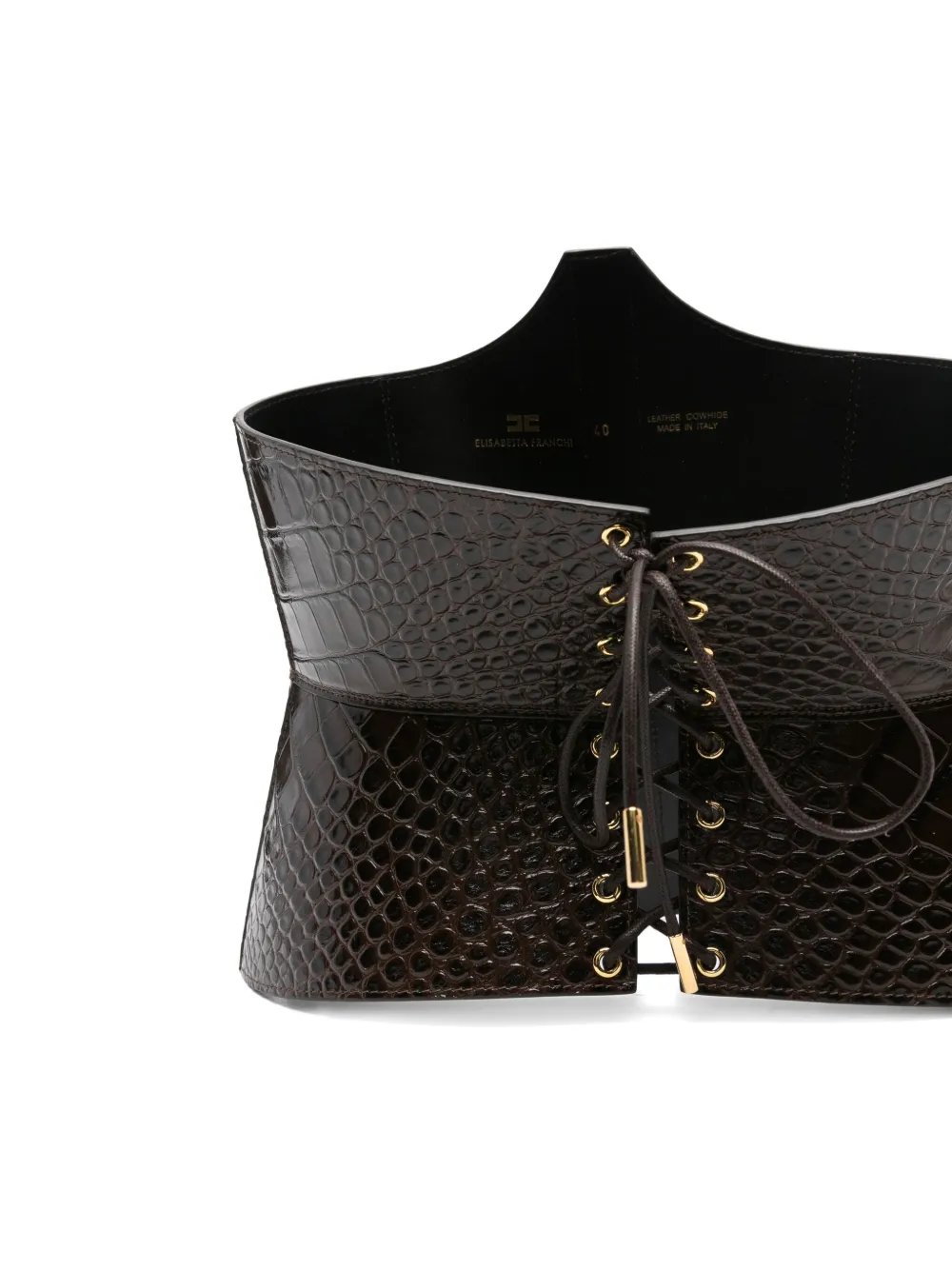 Elisabetta Franchi Crocodile-effect Lace-up Belt In Black