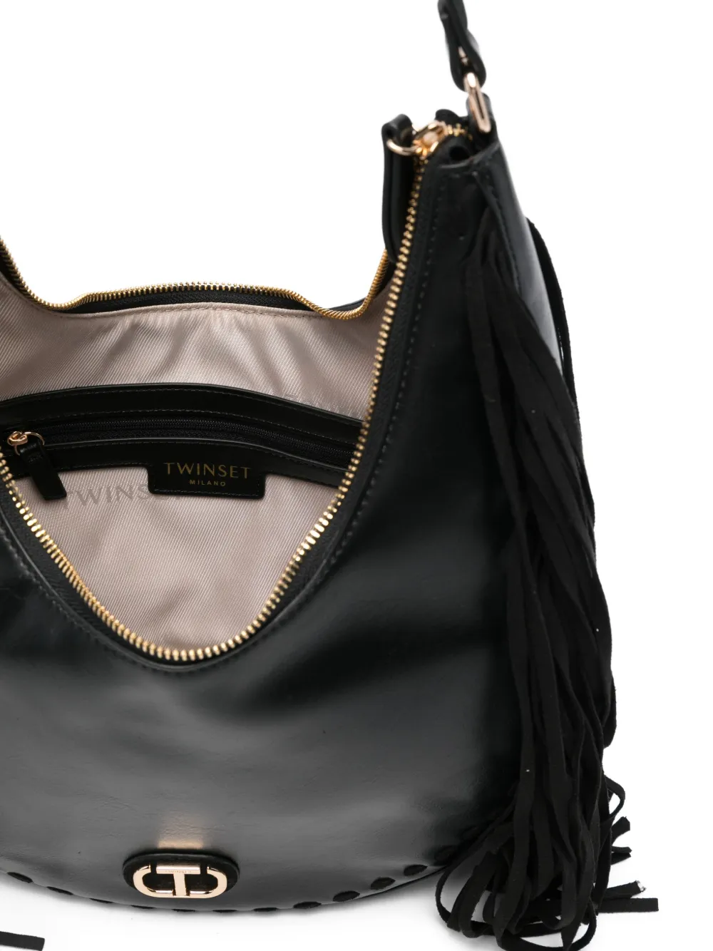 Twinset Fringe-detail Leather Shoulder Bag In Animal Print