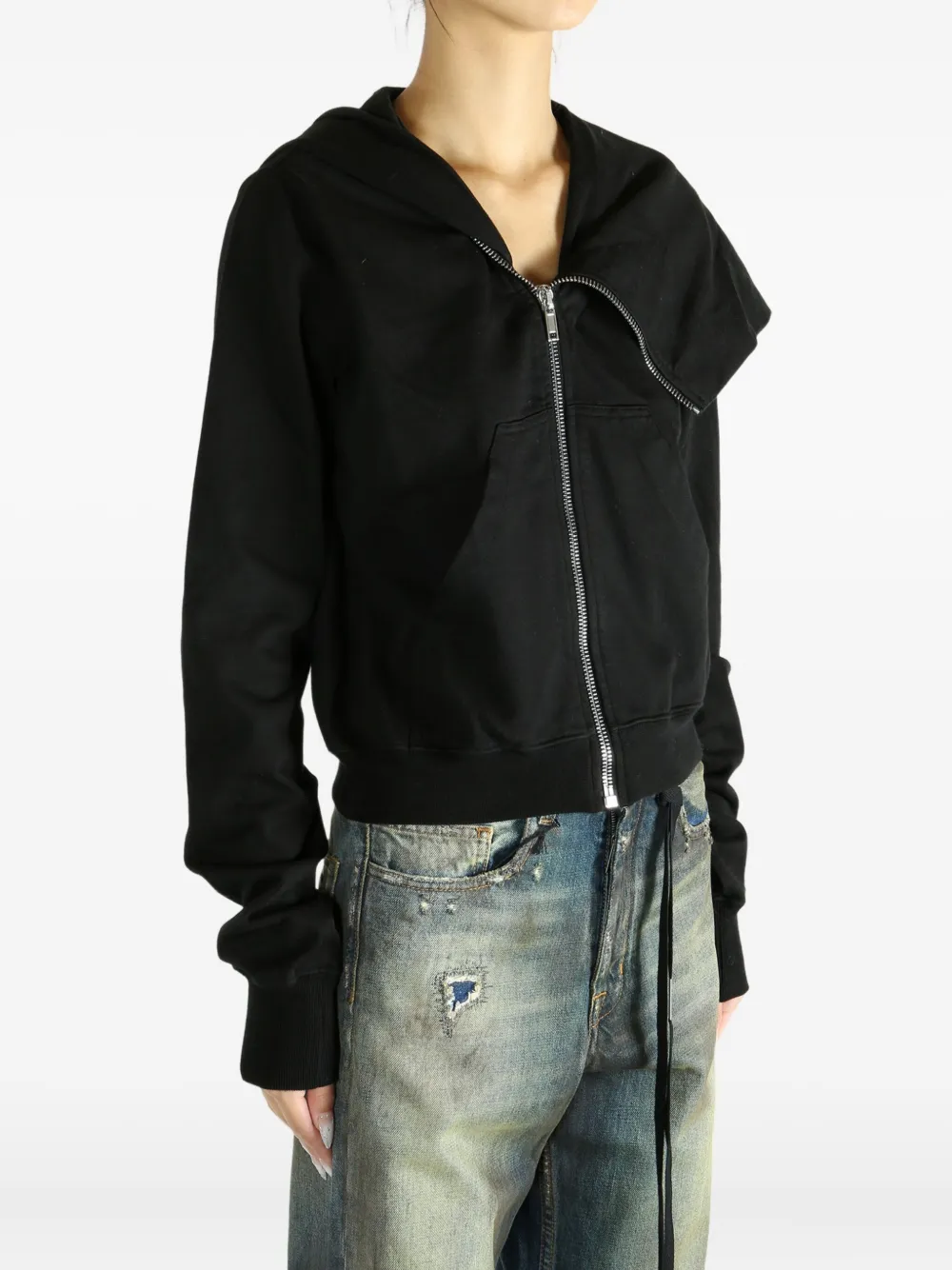 Rick Owens Drkshdw Full Hooded Long Sleeve Zip Cardigan In Black
