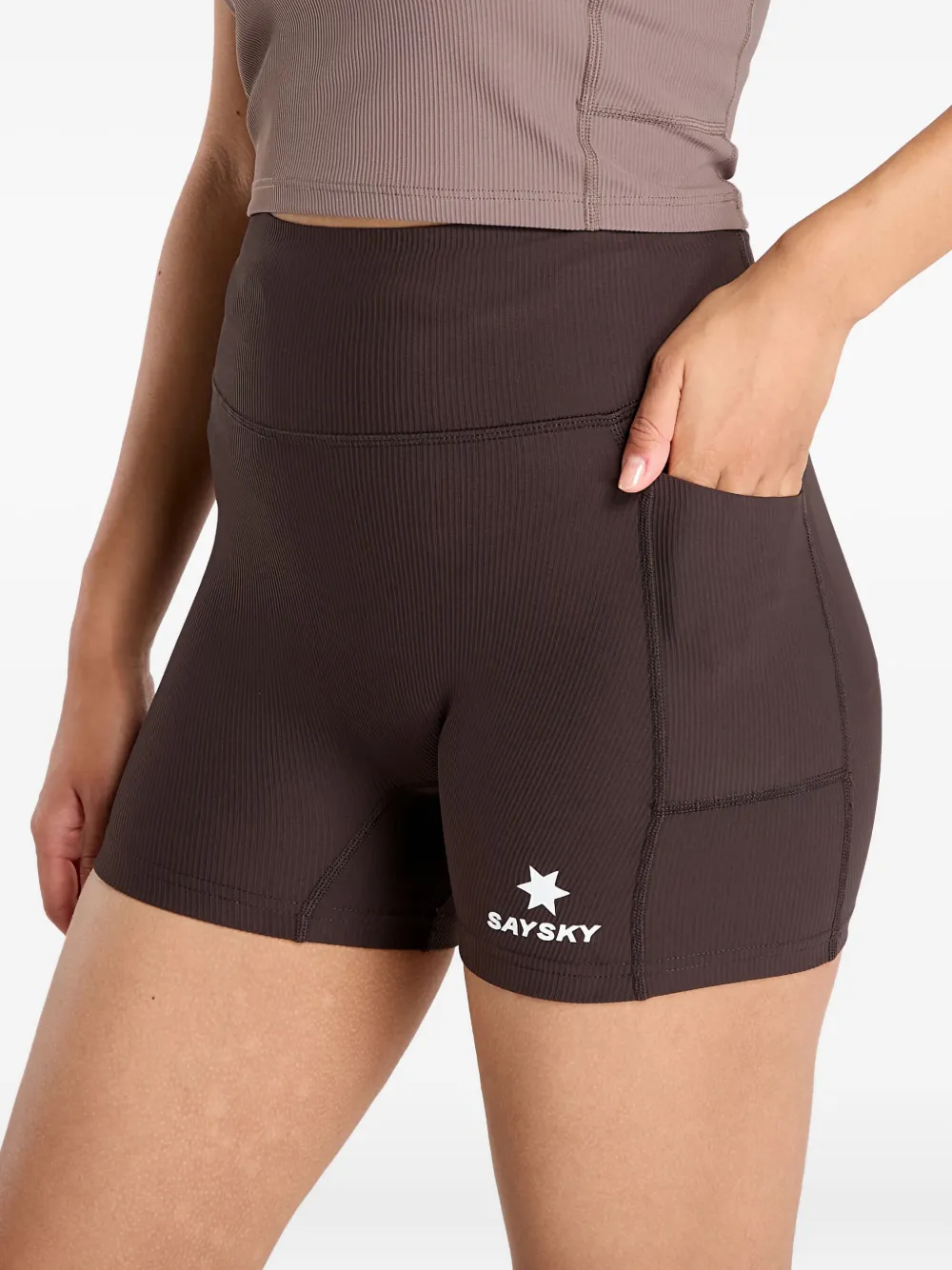 Saysky Combat+ Ribbed Shorts In Brown