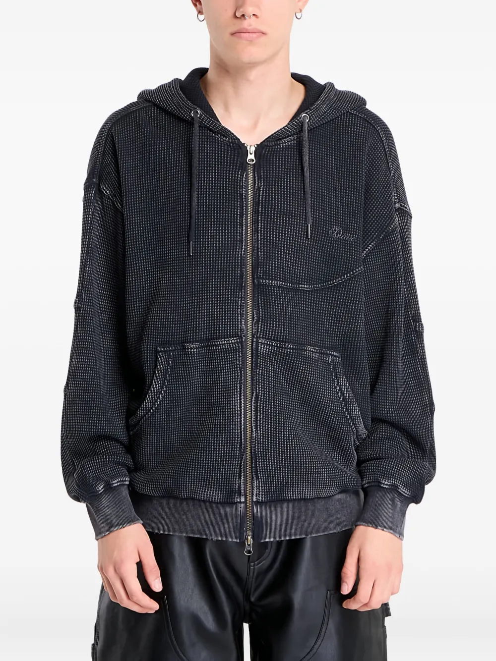 dime Premium Waffle zip hoodie | Black | Image 1