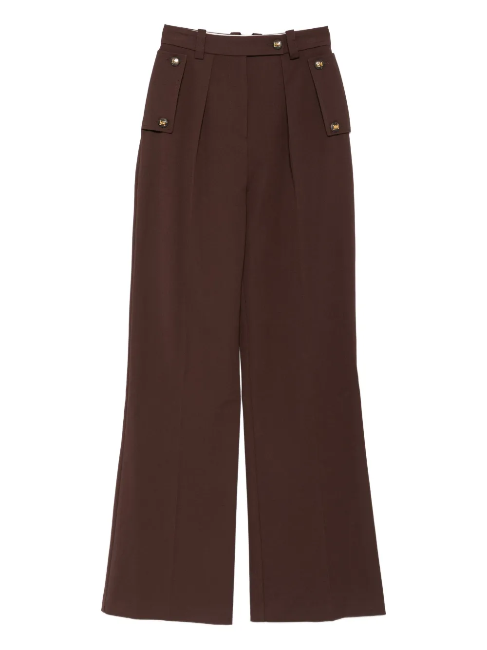 Elisabetta Franchi Pleated Button-detailed Trousers In Brown