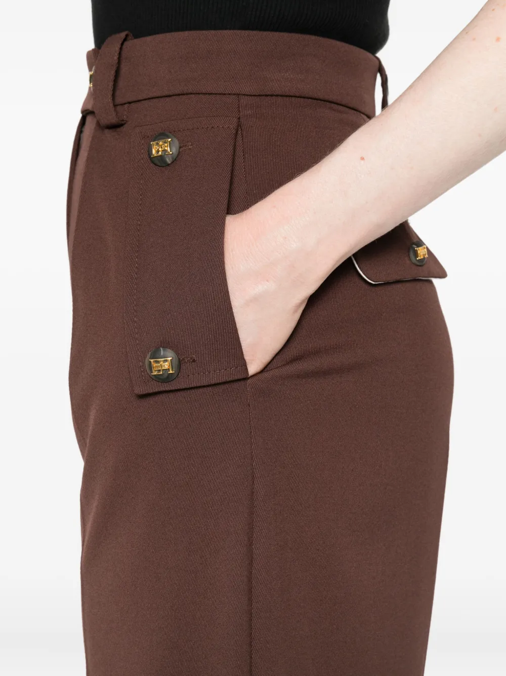 Elisabetta Franchi Pleated Button-detailed Trousers In Brown