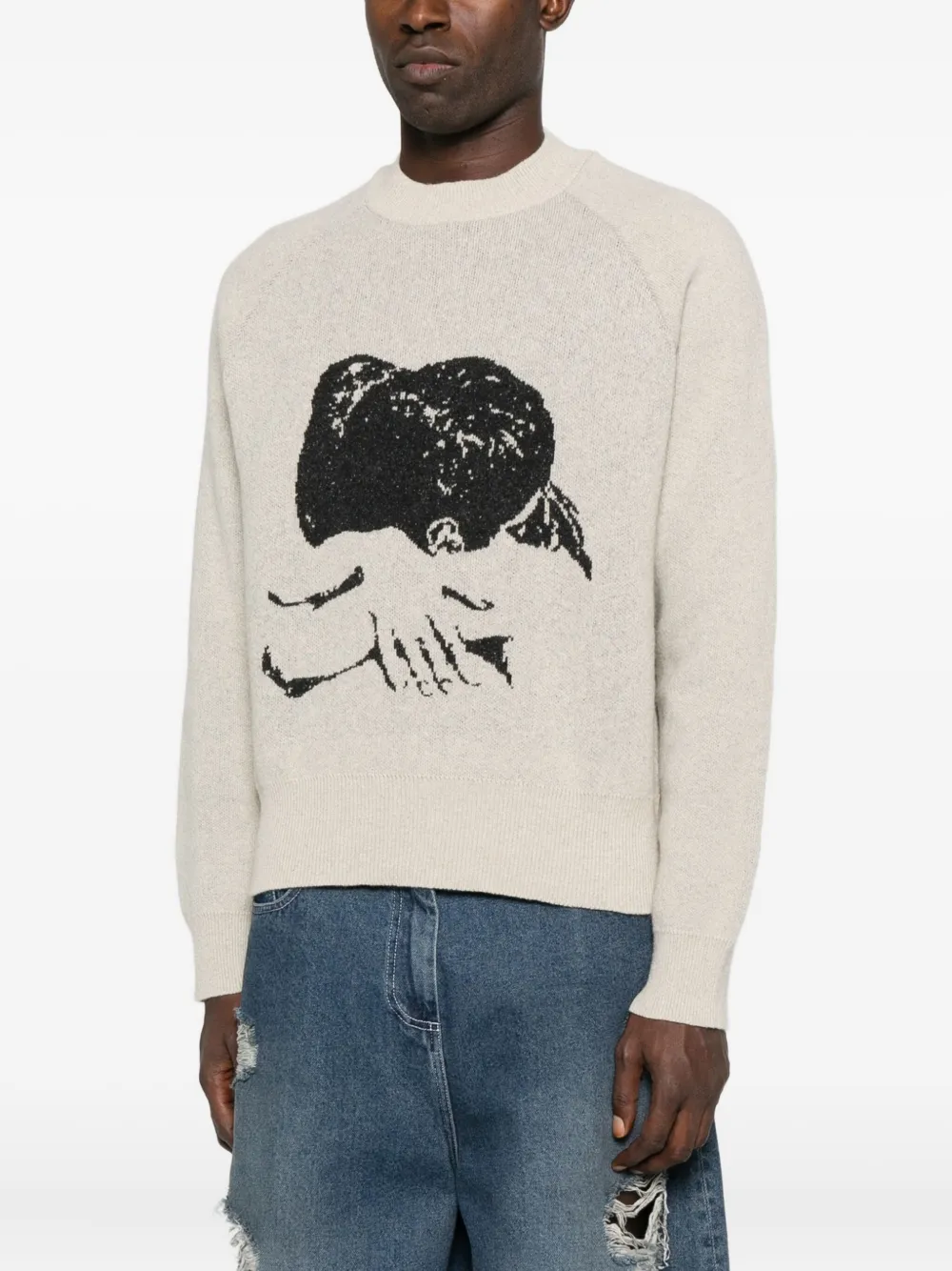 Intarsia-Knit Crew-Neck Sweater