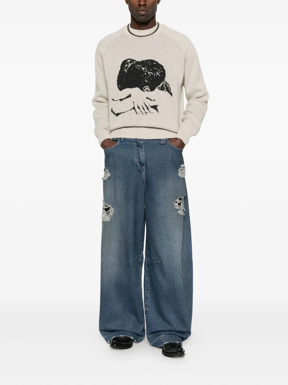 CARNE BOLLENTE intarsia-knit crew-neck sweater - Beige