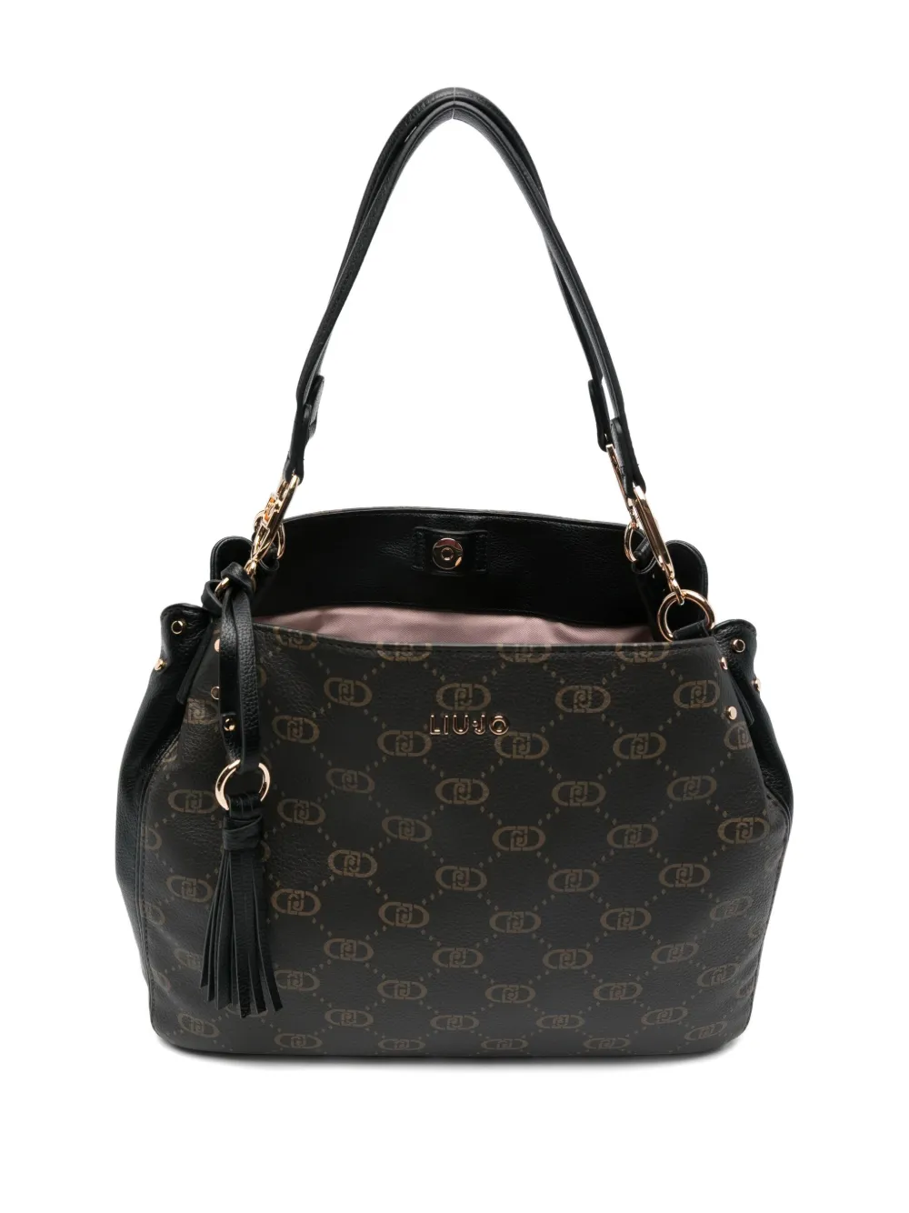 Liu •jo Monogram Tassel Tote Bag In Black