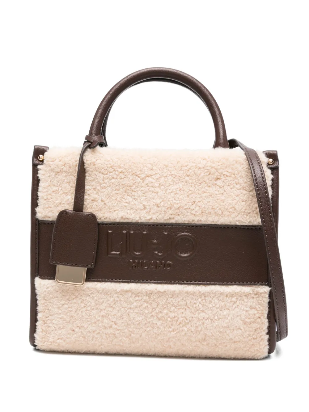 Liu •jo Shearling Leather Tote Bag In Neutral
