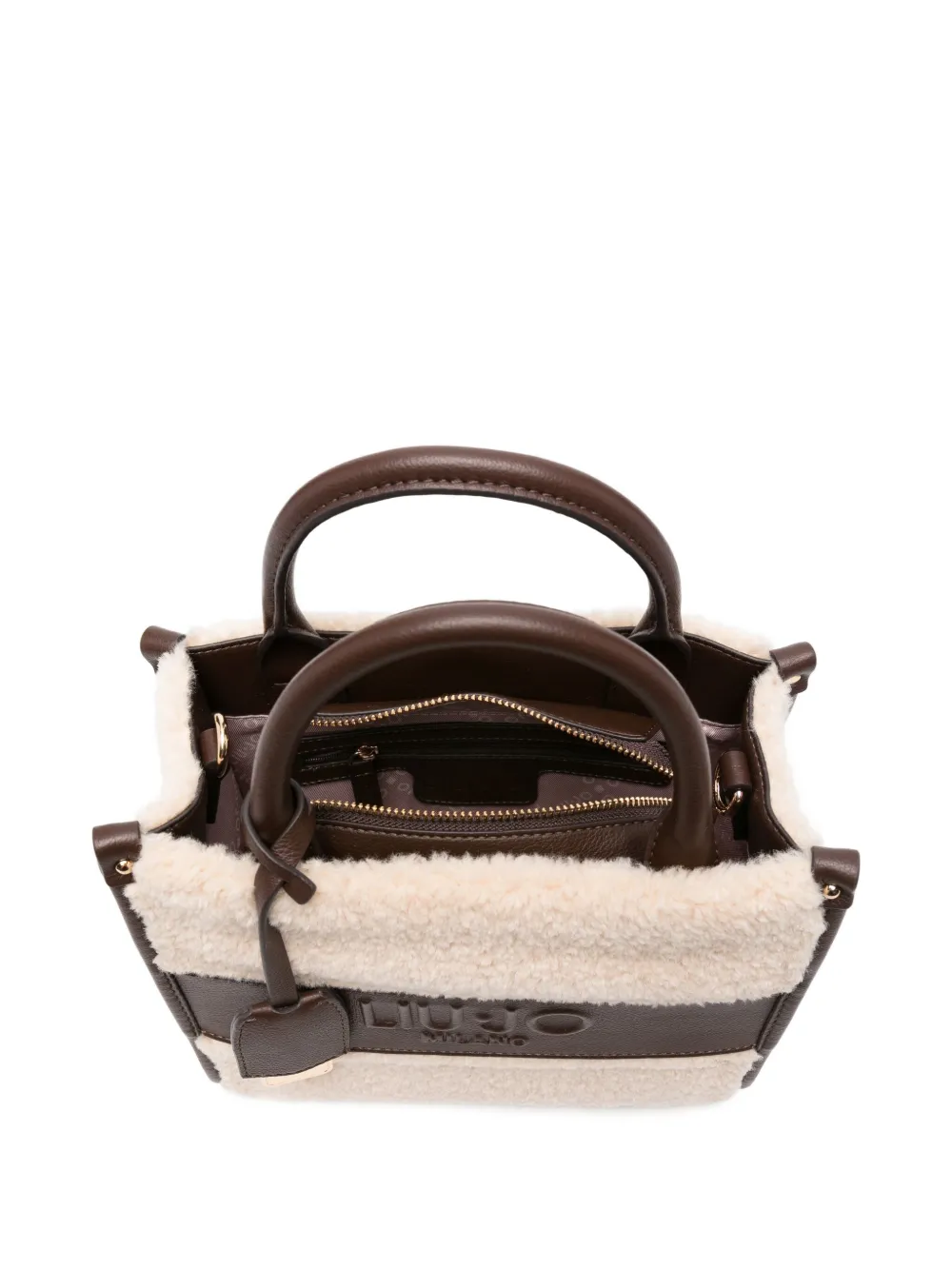 Liu •jo Shearling Leather Tote Bag In Neutral