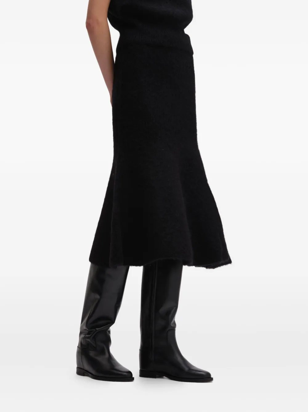 Remain Birger Christensen Knit Flared Midi Skirt In Black