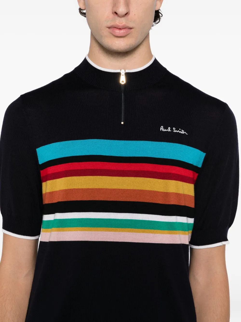 Paul Smith Logo-embroidered Striped Top In Black