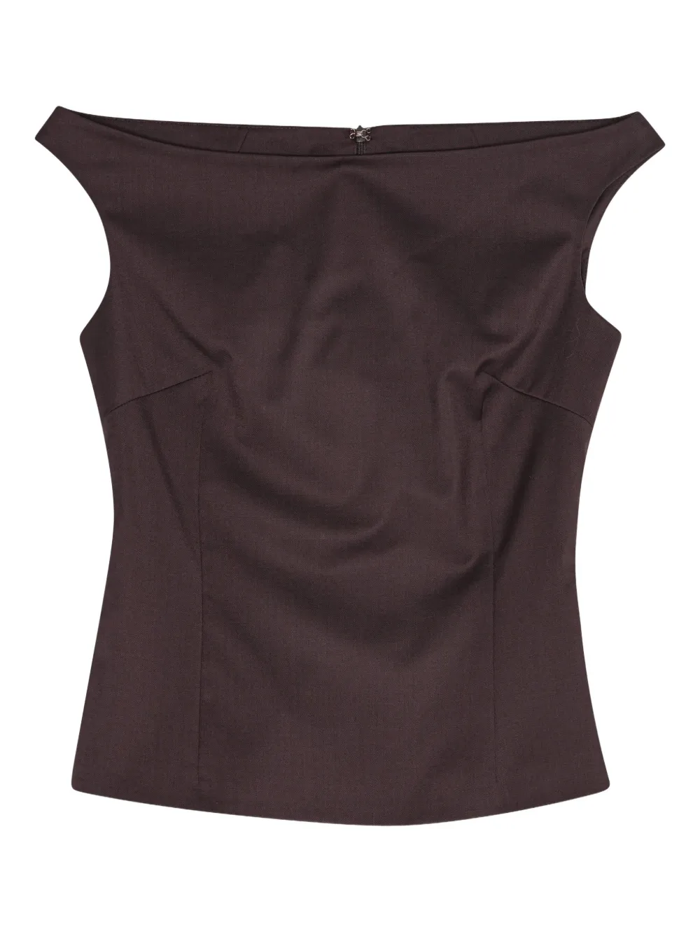 Remain Birger Christensen Off-shoulder Wool-blend Top In Brown
