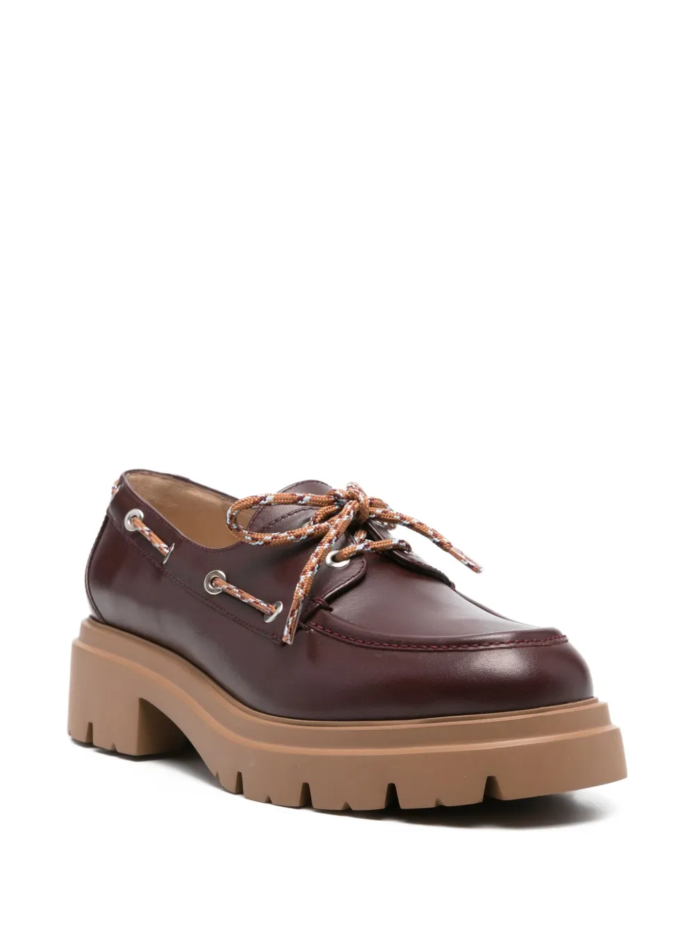 Stuart Weitzman Chunky Leather Boat Shoes In Brown