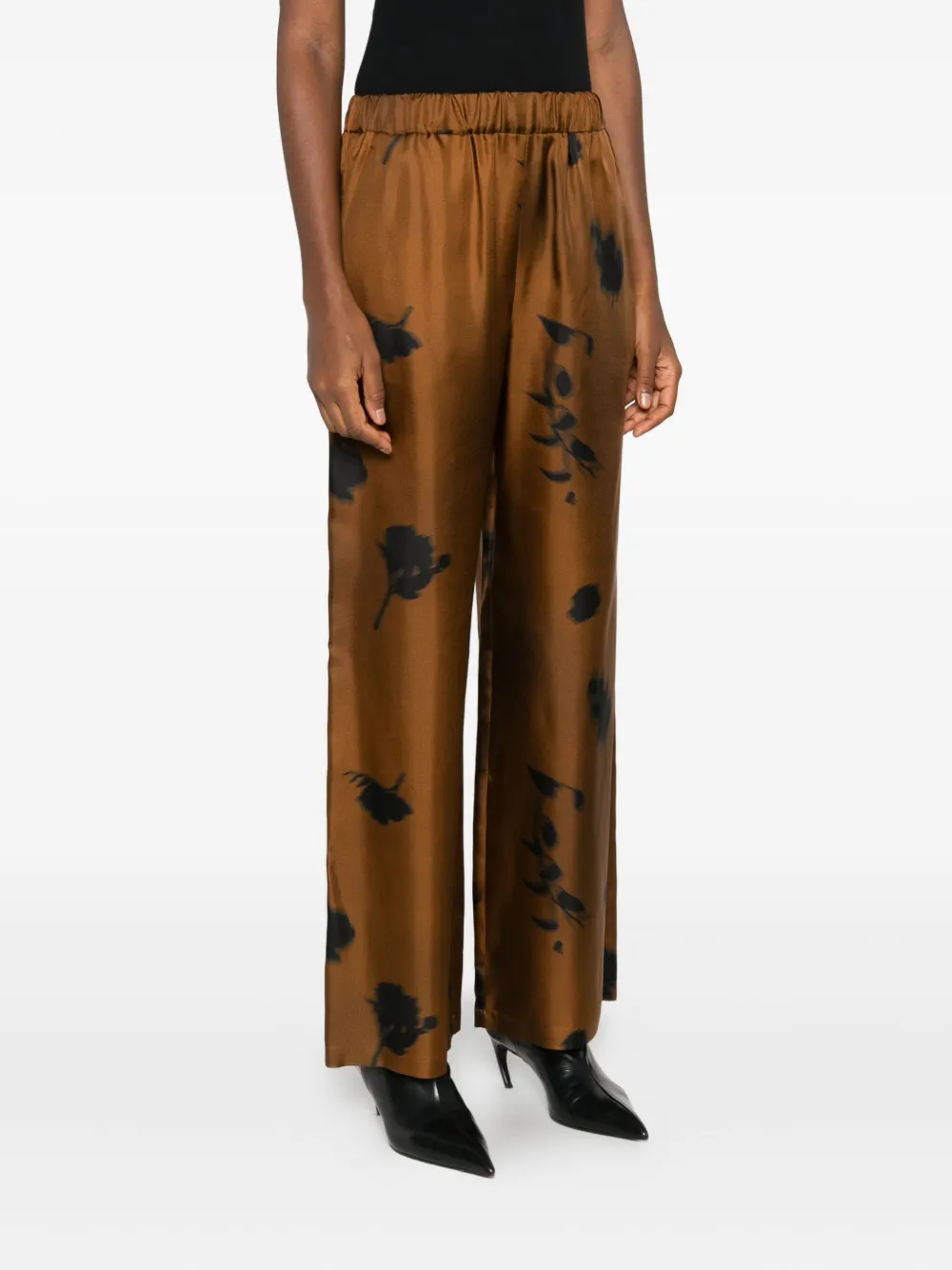 Max Mara Broek met bloemenprint Bruin