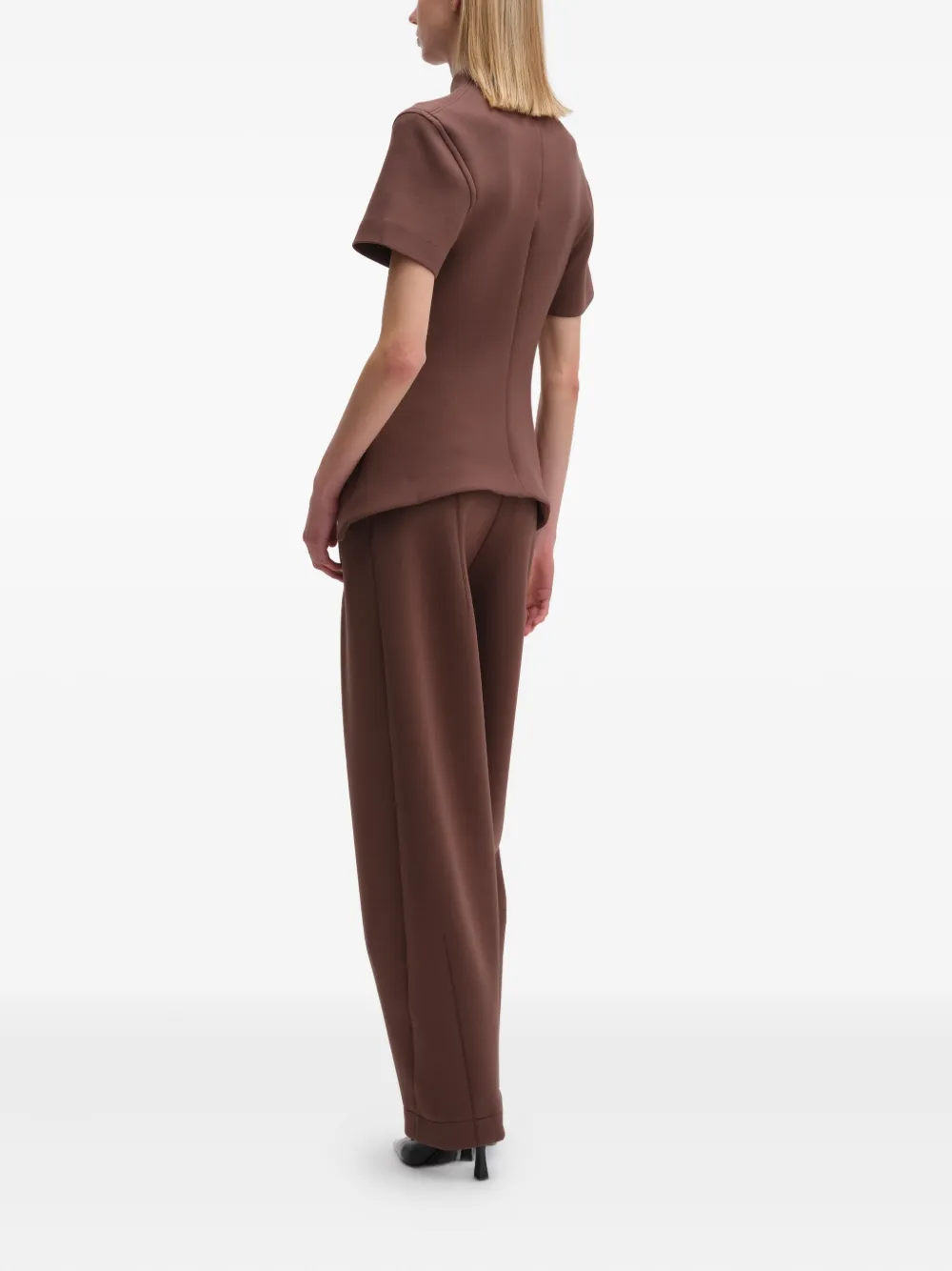 Remain Birger Christensen Scuba Short-sleeve Top In Brown