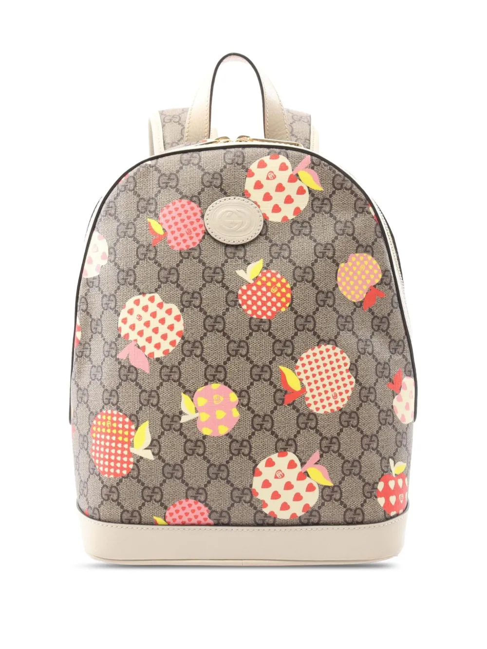 Pre-owned Gucci 2016-2025 Gg Supreme Les Pommes Apple And Heart Backpack In Brown