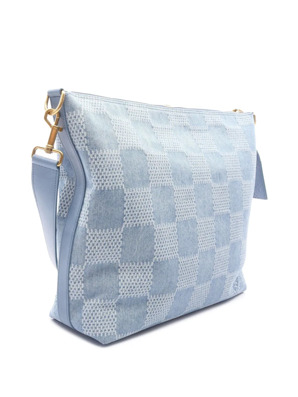 Pre-owned Louis Vuitton 2021-2025 Damier Denim 3d Vagabond Hobo Crossbody Bag In Blue