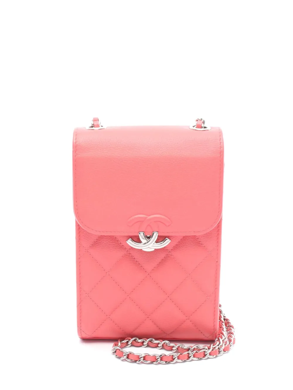 CHANEL Pre-Owned 2019 CC Quilted Caviar Phone Holder with Chain crossbody bag | Pink | Image 1