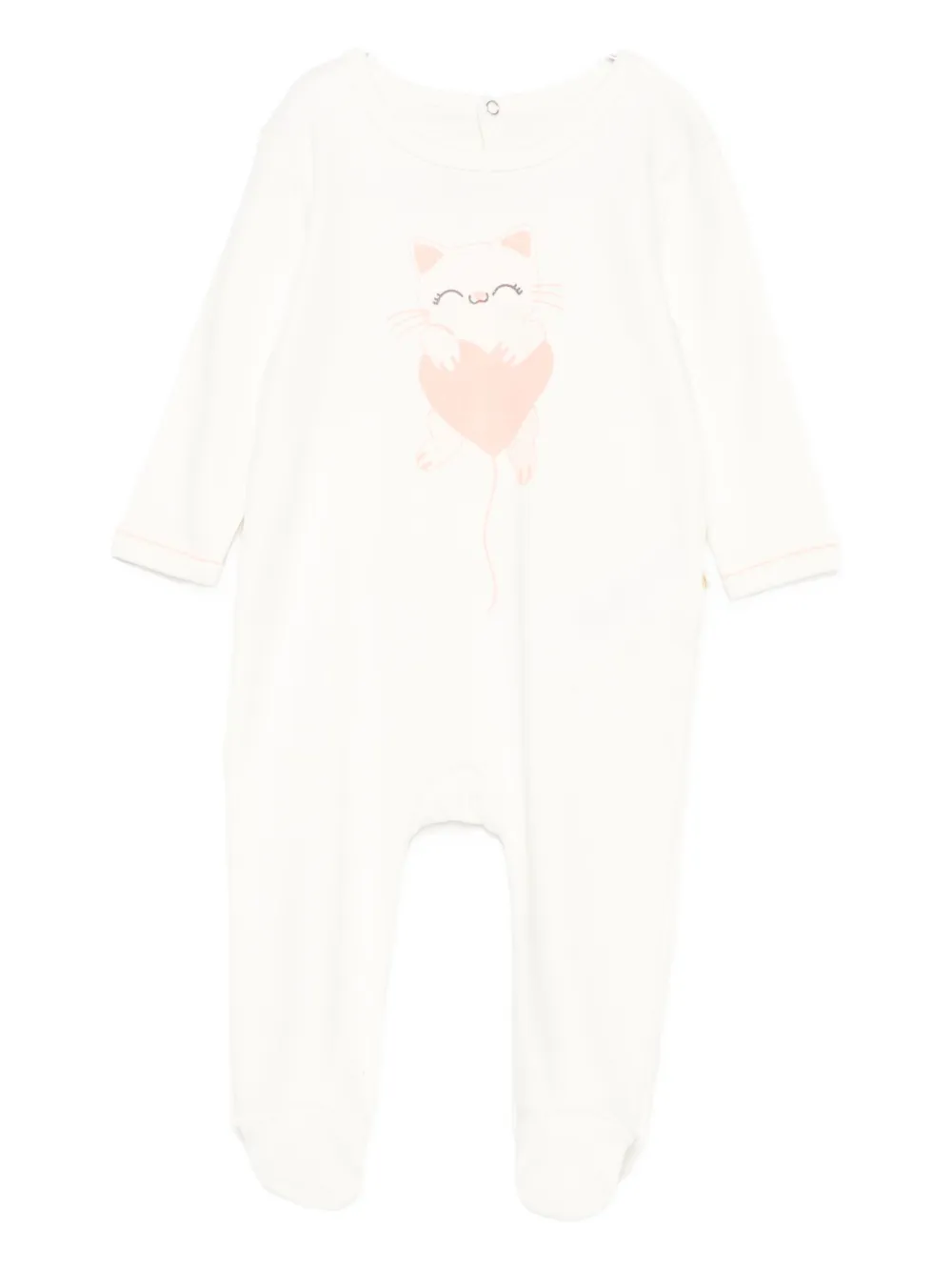 Billieblush Babies' Cat Heart Print Long-sleeve Romper In White