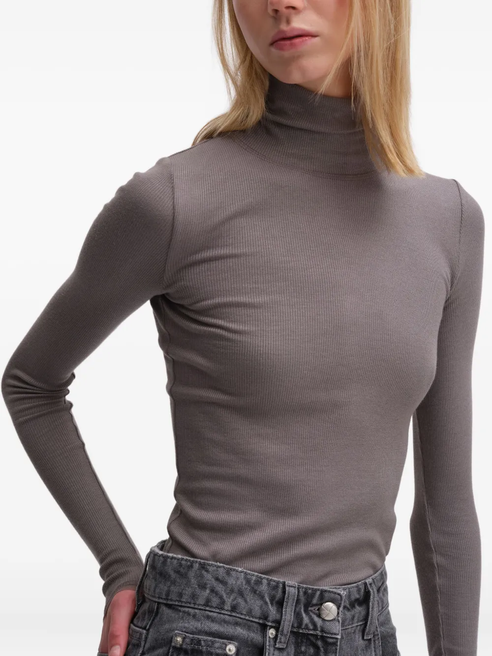 Remain Birger Christensen Long-sleeve Ribbed Turtleneck Sweater In Gray