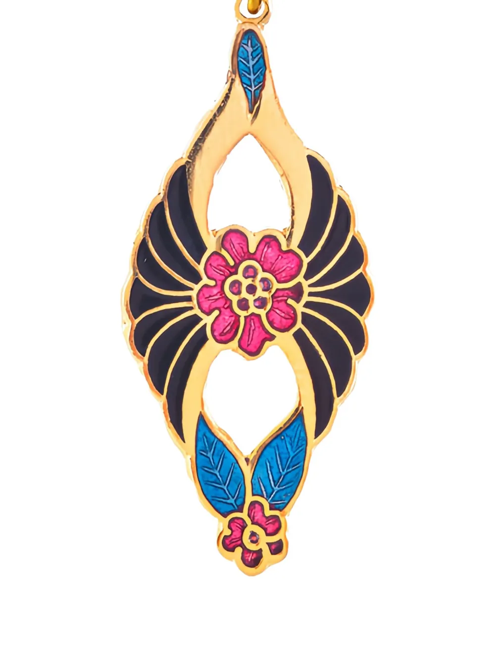 Pre-owned Susan Caplan Vintage 1980s Cloisonné Floral Earrings In Gold