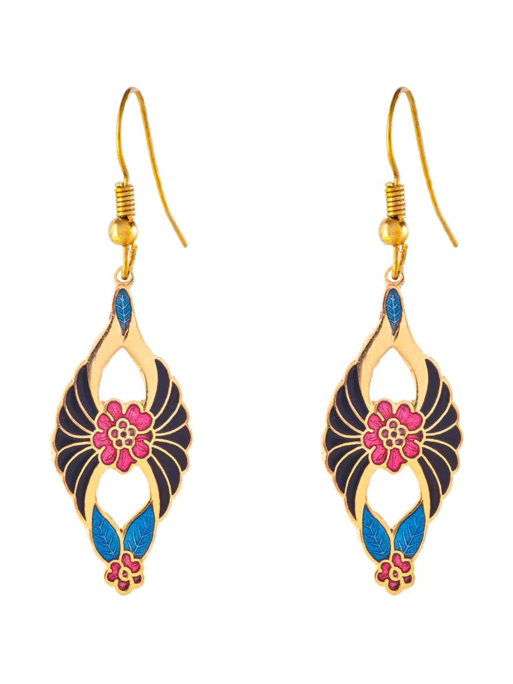 Pre-owned Susan Caplan Vintage 1980s Cloisonné Floral Earrings In Gold