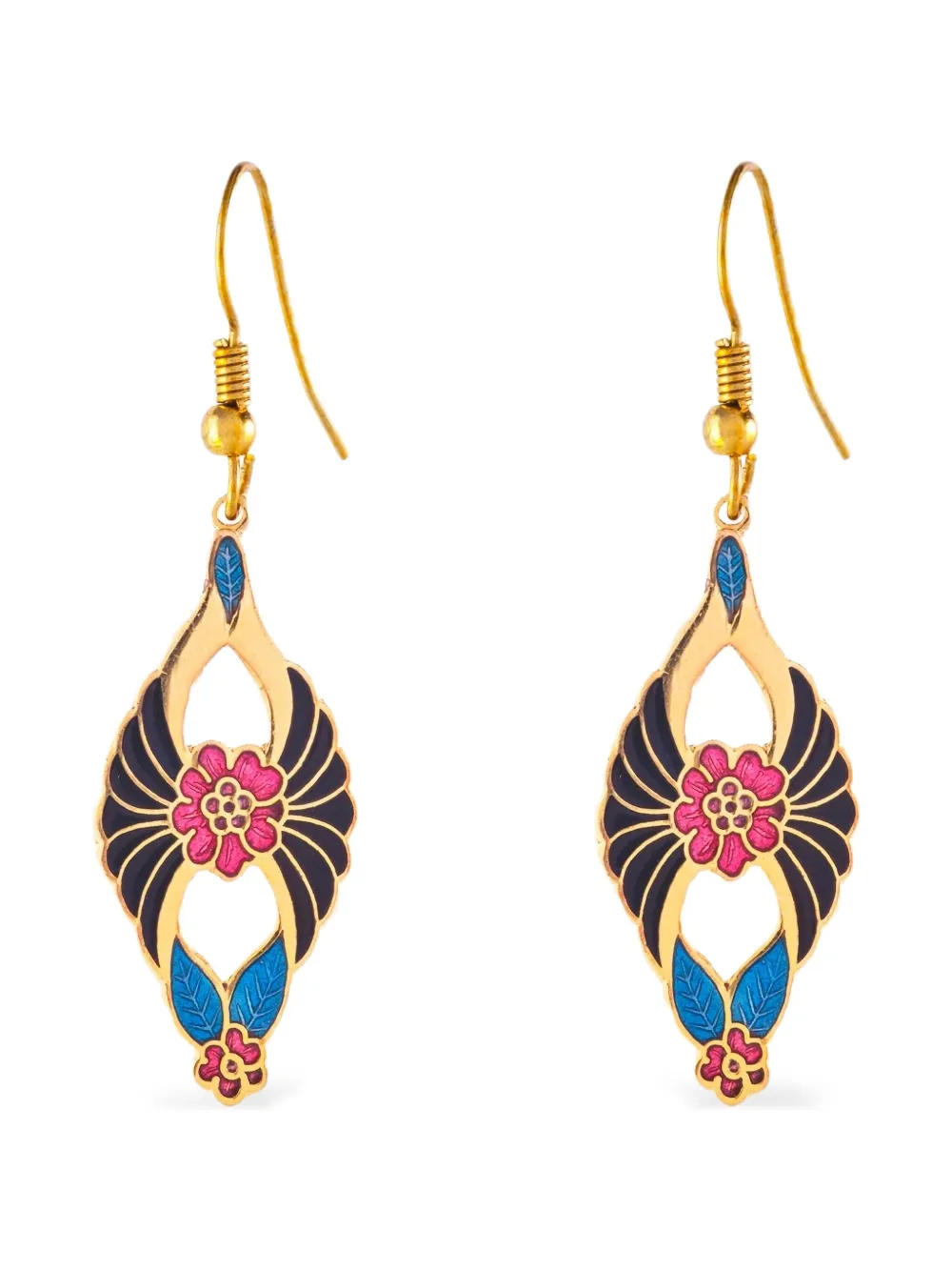 Susan Caplan Vintage 1980s Cloisonné floral earrings - Oro