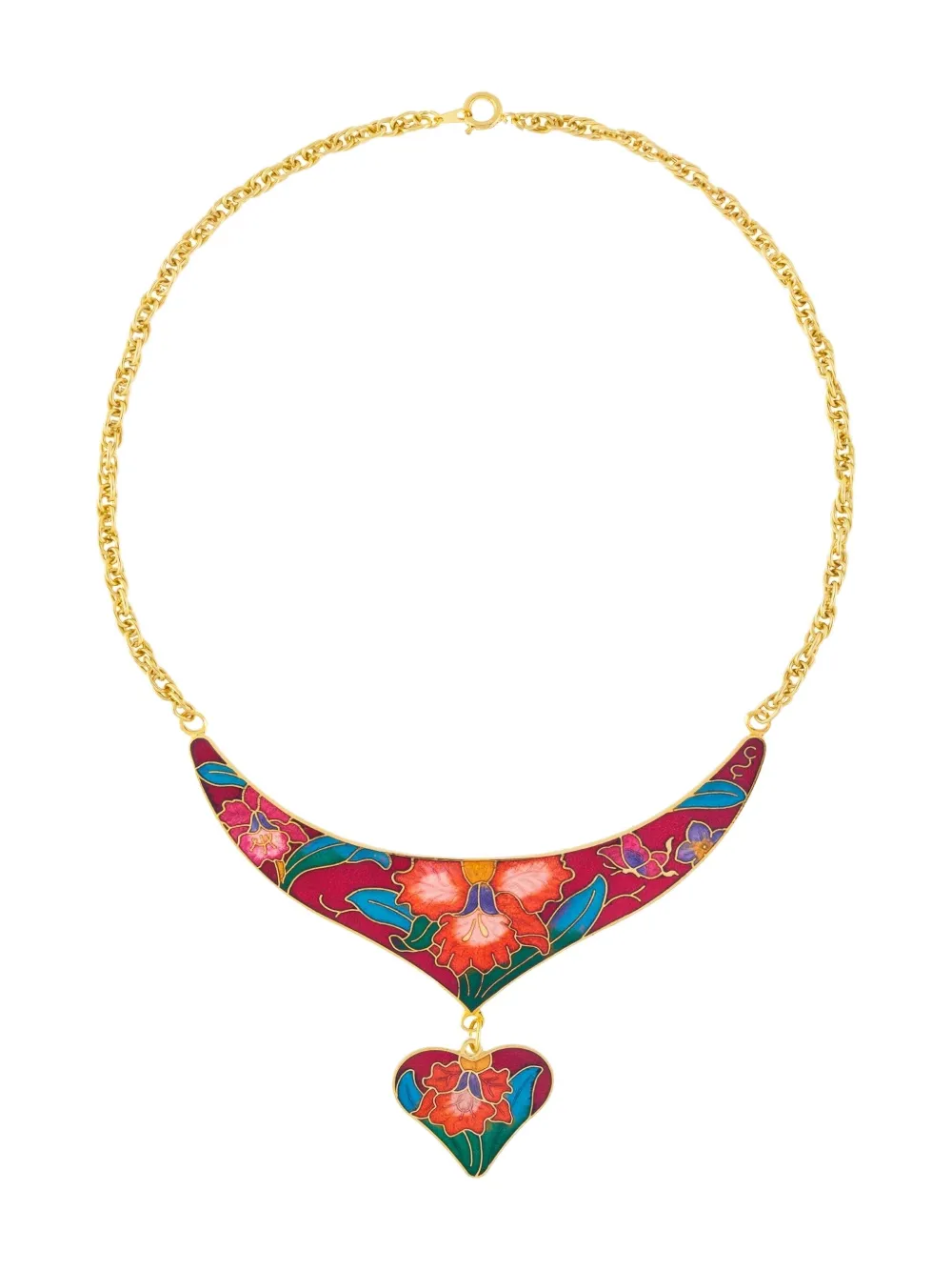 Susan Caplan Vintage 1980s Cloisonné heart necklace earrings set - Oro