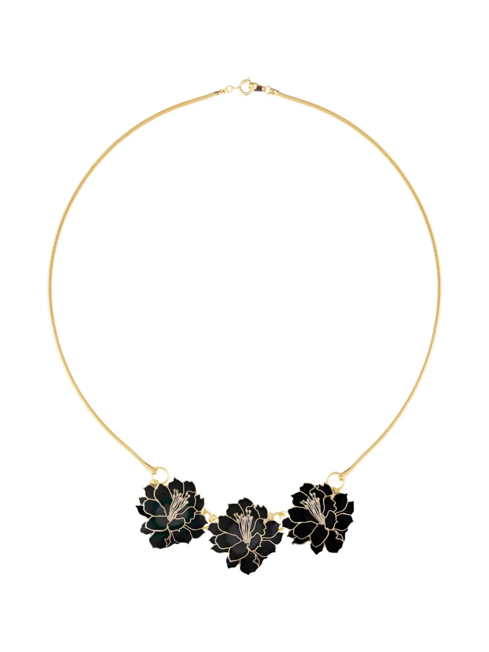 Pre-owned Susan Caplan Vintage 1980s Cloisonné Lotus-flower Necklace Earrings Set In Gold