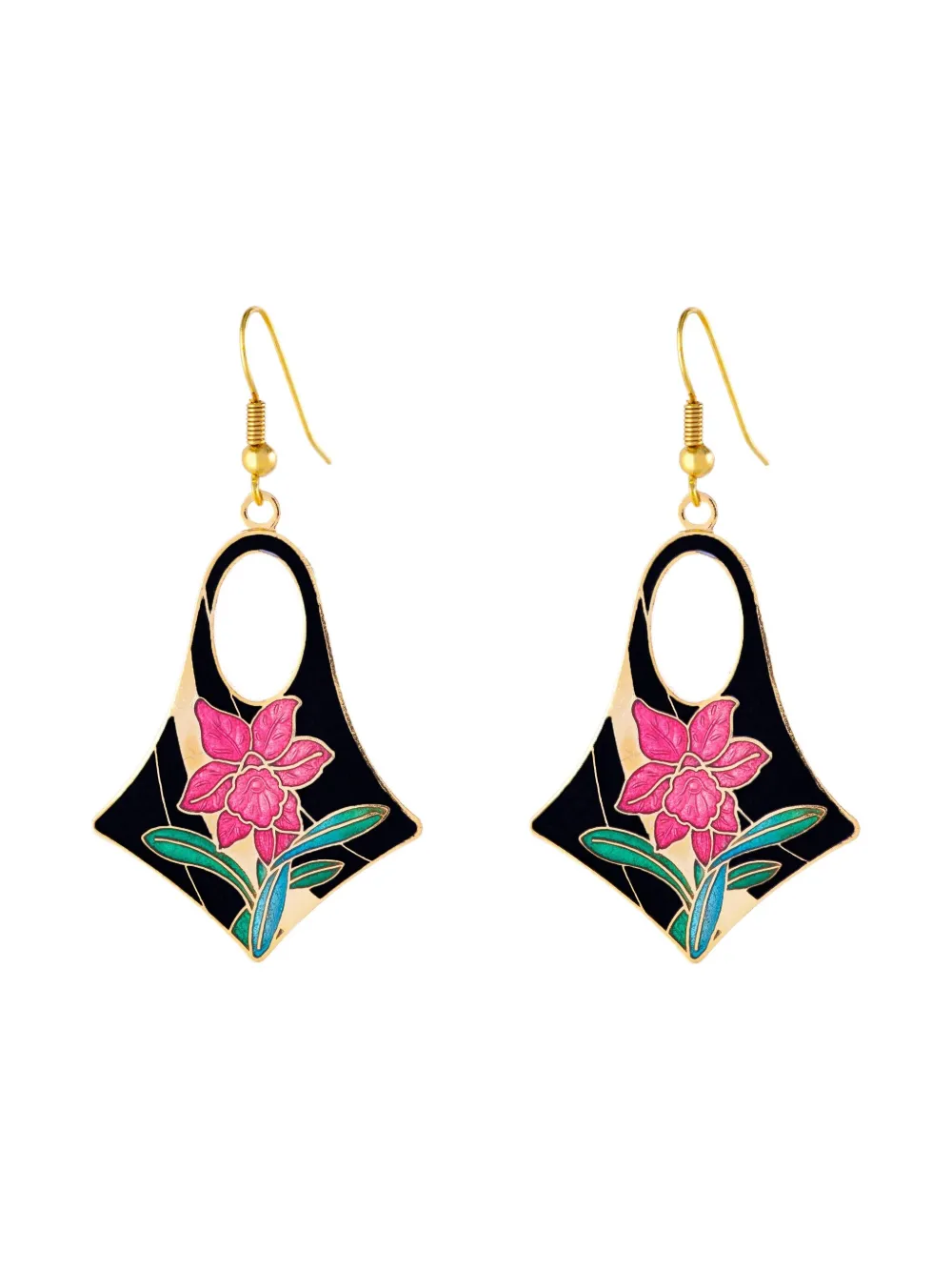 Susan Caplan Vintage 1980s Cloisonné geometric earrings | Black | Image 1