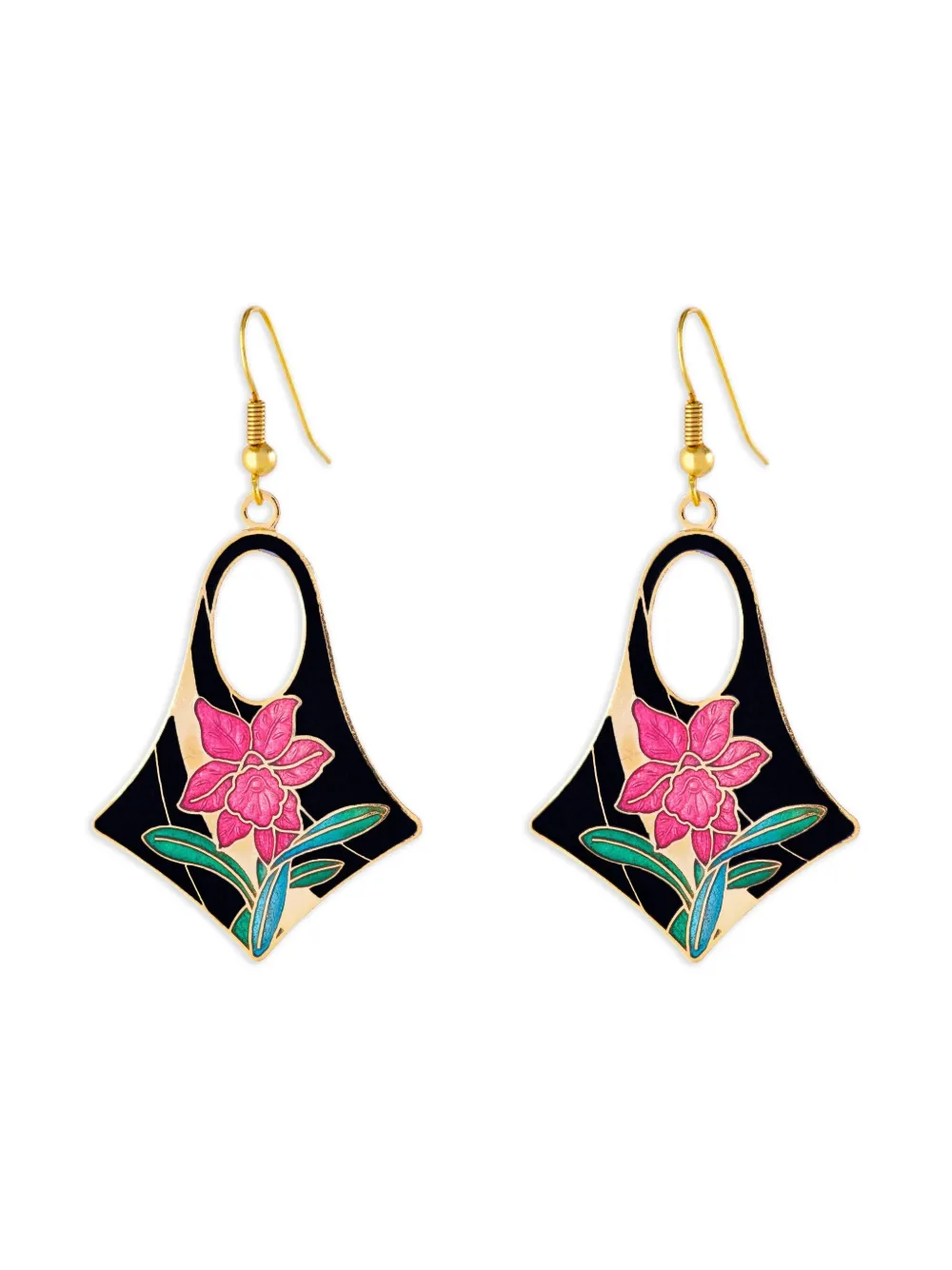Susan Caplan Vintage 1980s Cloisonné geometric earrings - Nero