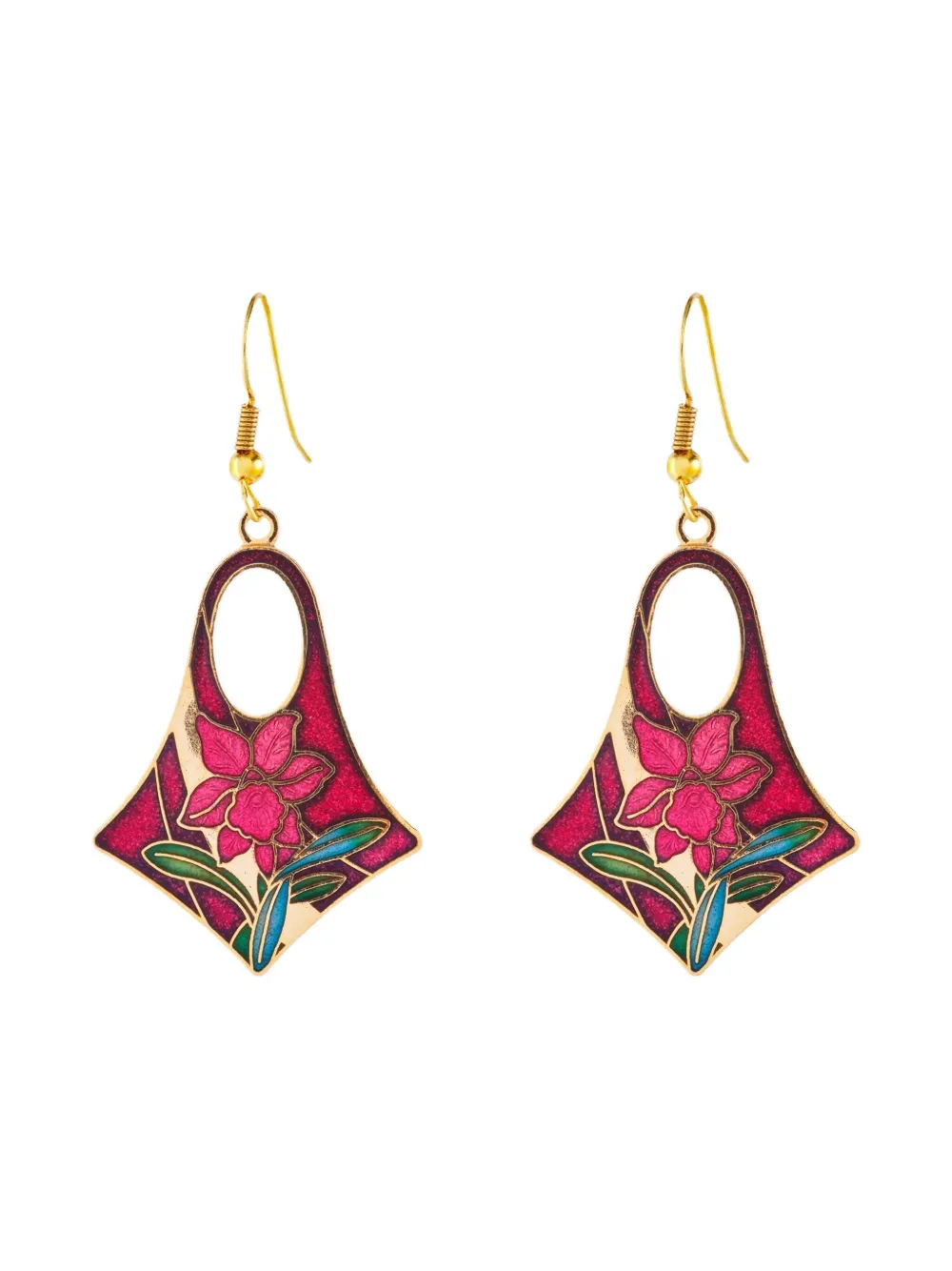 Pre-owned Susan Caplan Vintage 1980s Cloisonné Geometric Earrings In Pink