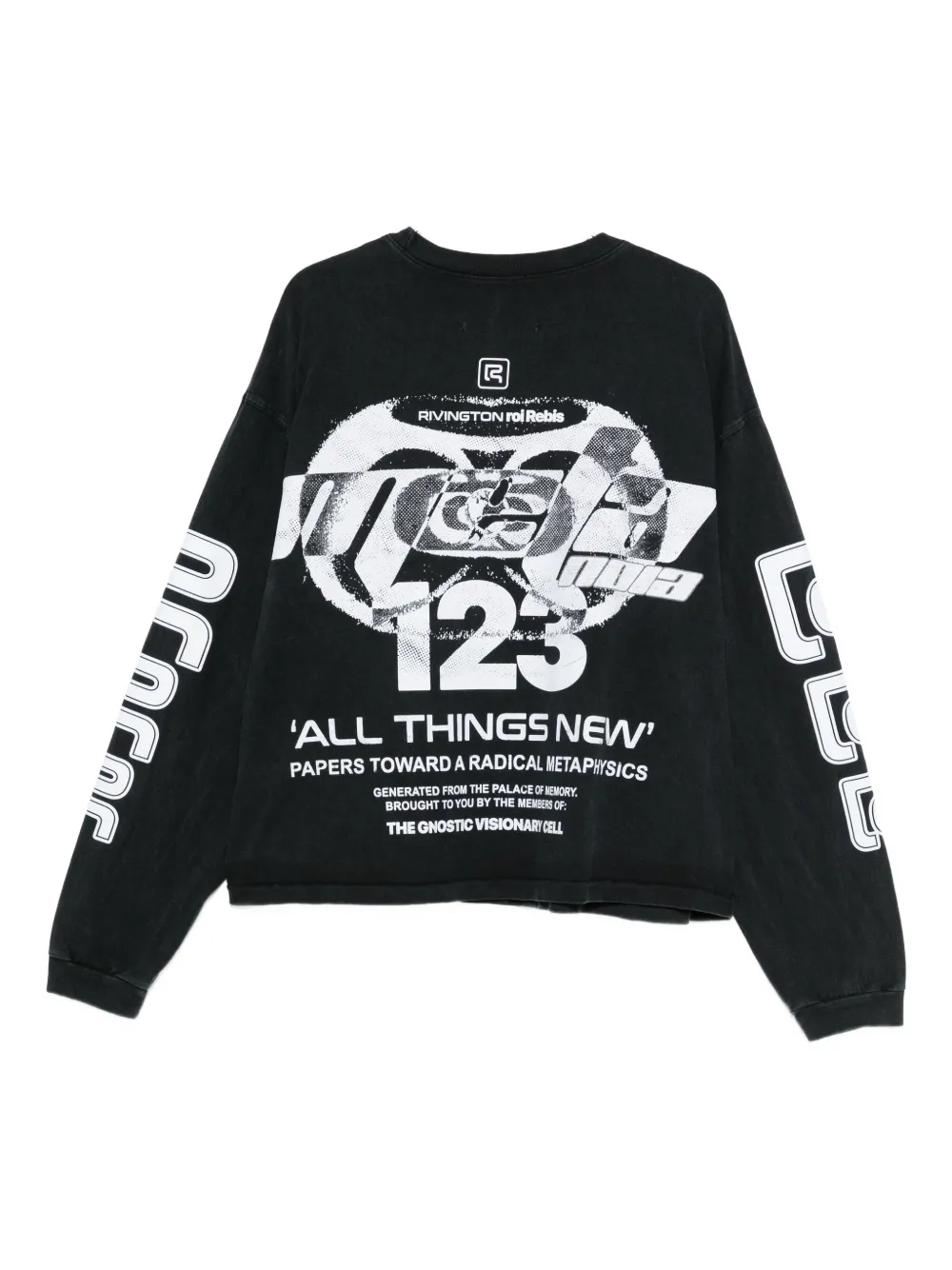 RRR123 graphic-print long-sleeve T-shirt - Zwart