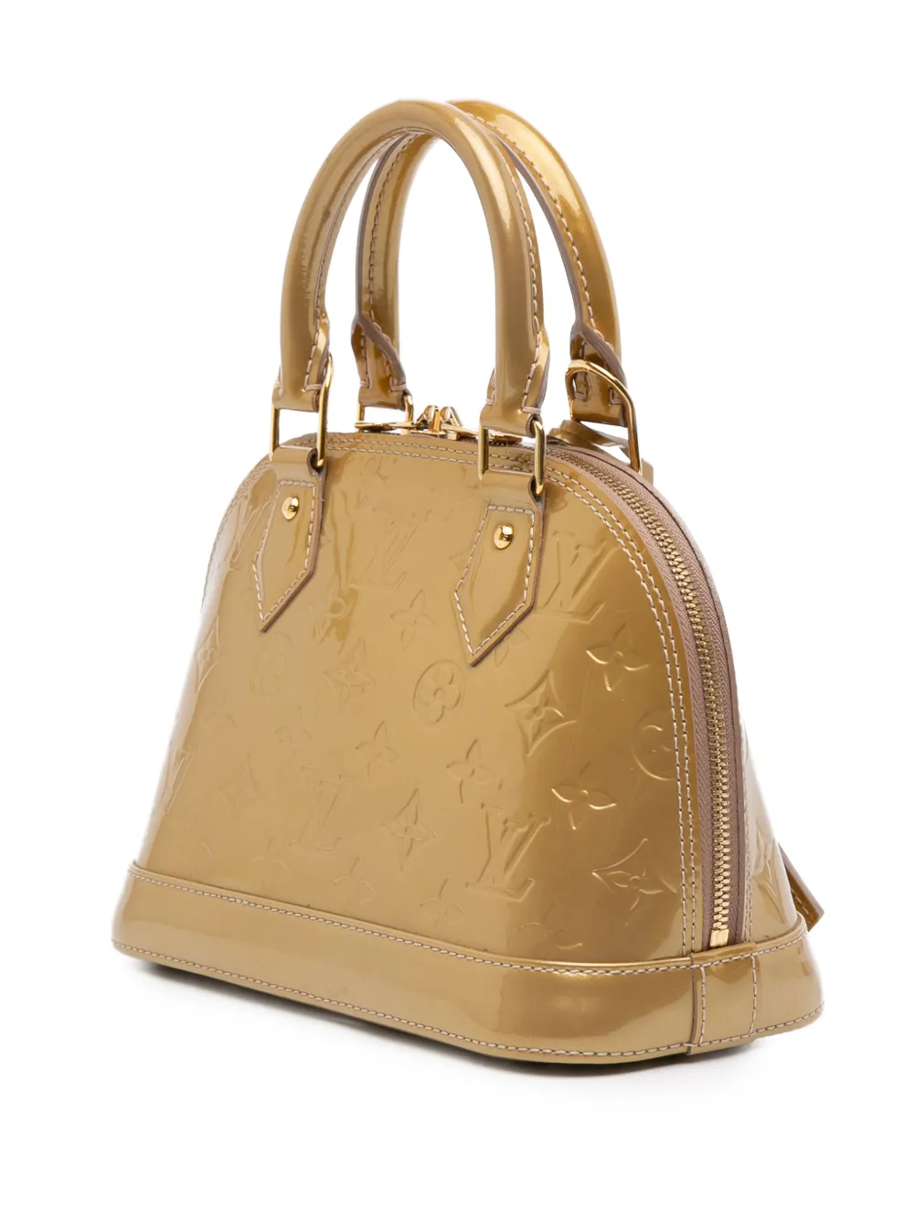 Pre-owned Louis Vuitton 2012 Monogram Vernis Alma Bb Satchel In Gold