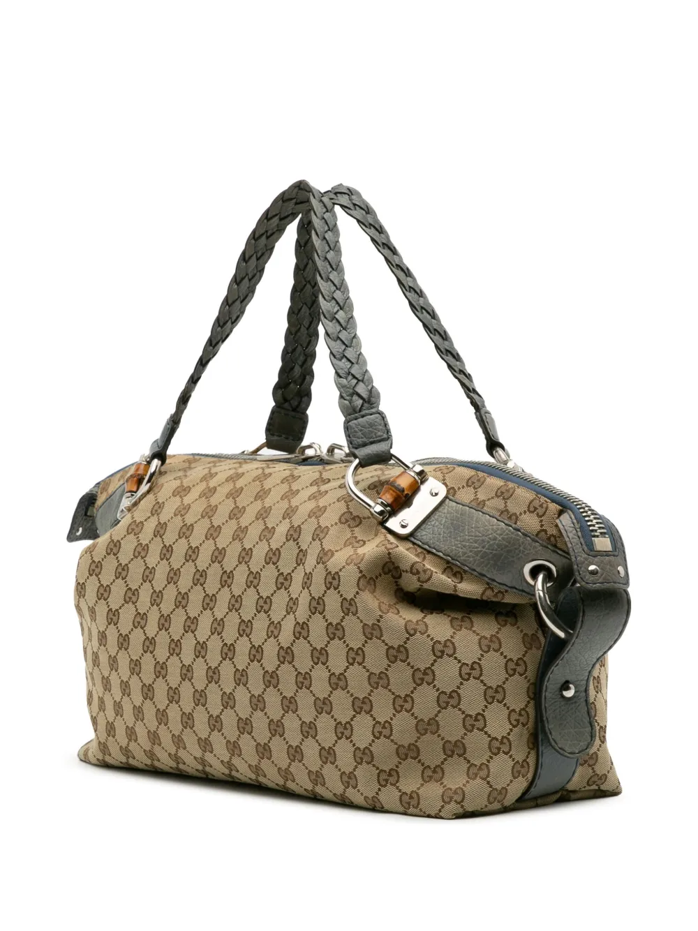 Pre-owned Gucci 2016-2025 Medium Gg Canvas Bamboo Bar Tote Bag In Brown