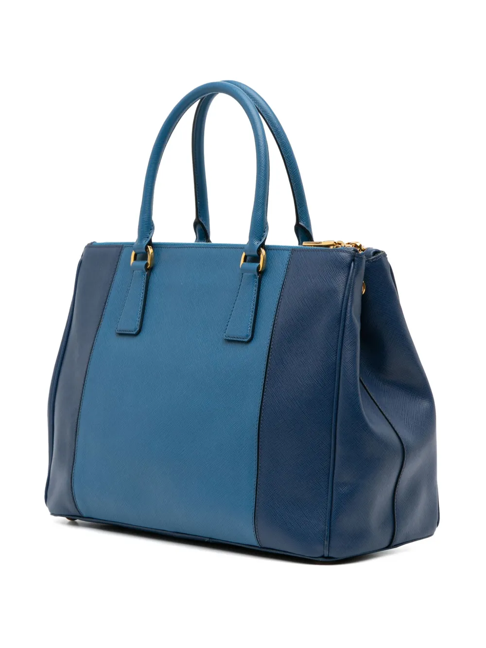 Pre-owned Prada 2013-2025 Medium Bicolor Saffiano Lux Galleria Double Zip Satchel In Blue