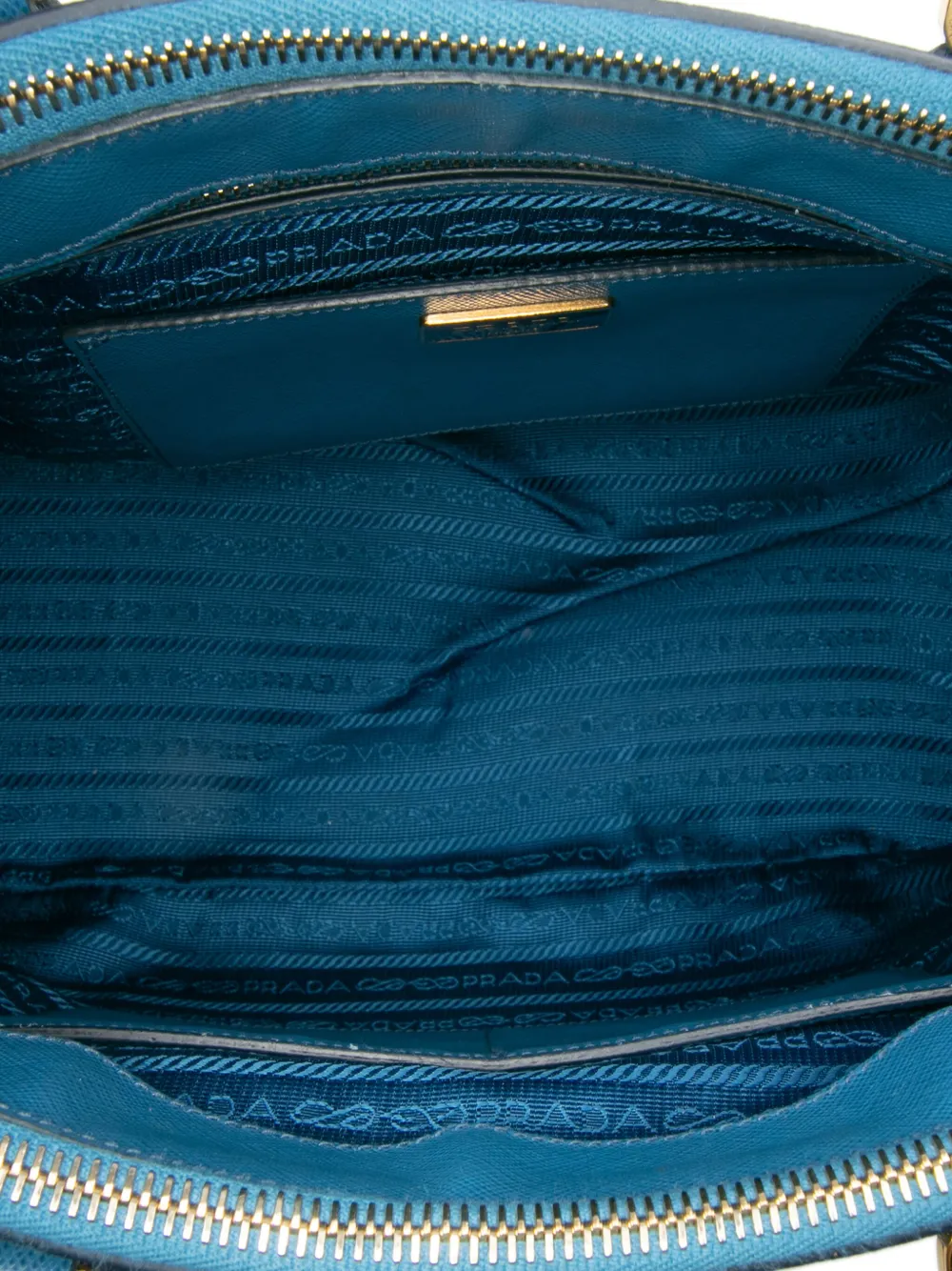 Pre-owned Prada 2013-2025 Medium Bicolor Saffiano Lux Galleria Double Zip Satchel In Blue
