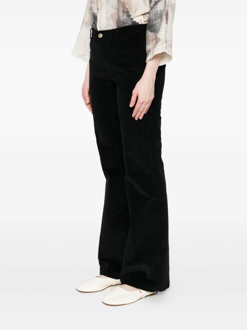 40 Weft Corduroy Flared Trousers In Black