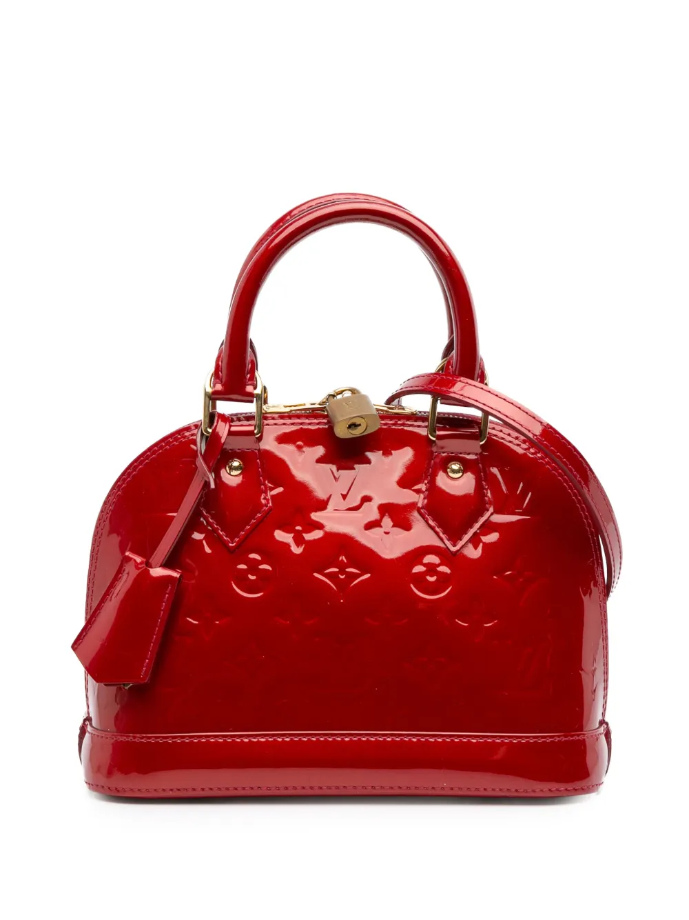 Pre-owned Louis Vuitton 2013 Monogram Vernis Alma Bb Satchel In Red